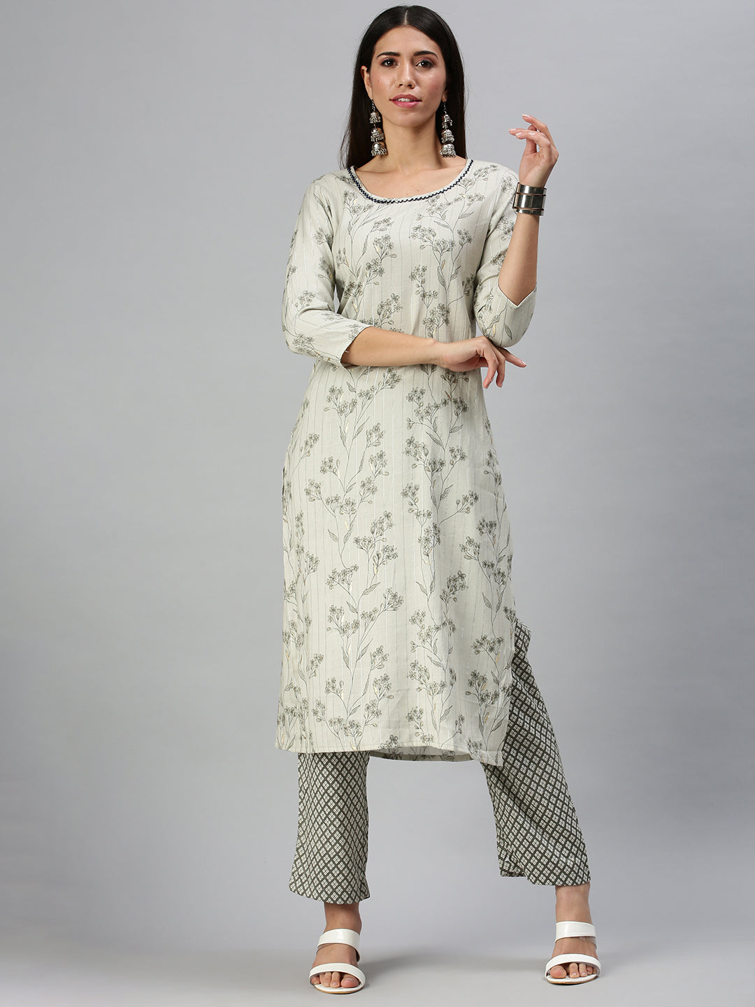 Women's Grey Printed Kurta Sets