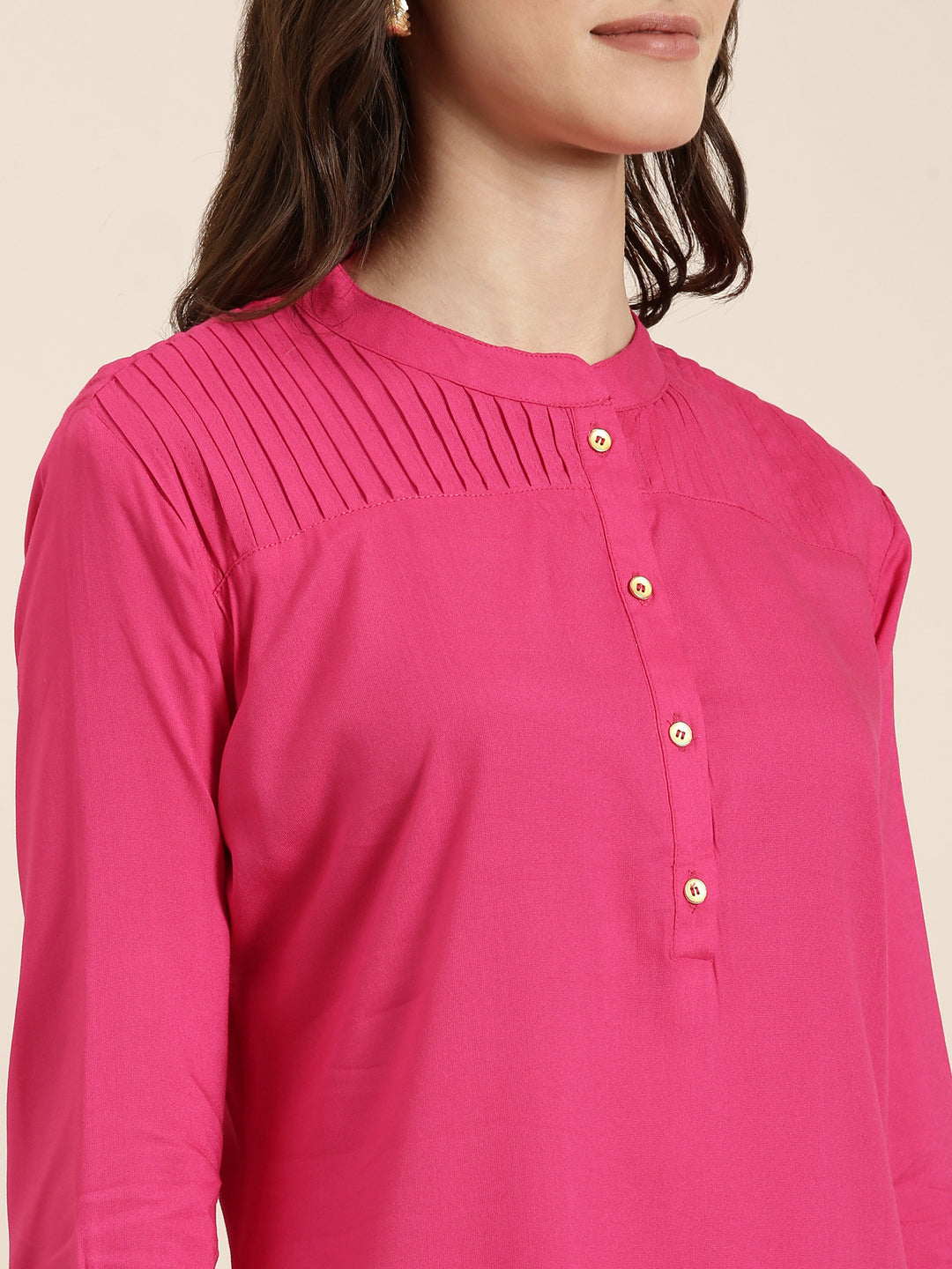 Women Fuchsia Solid Straight Kurti