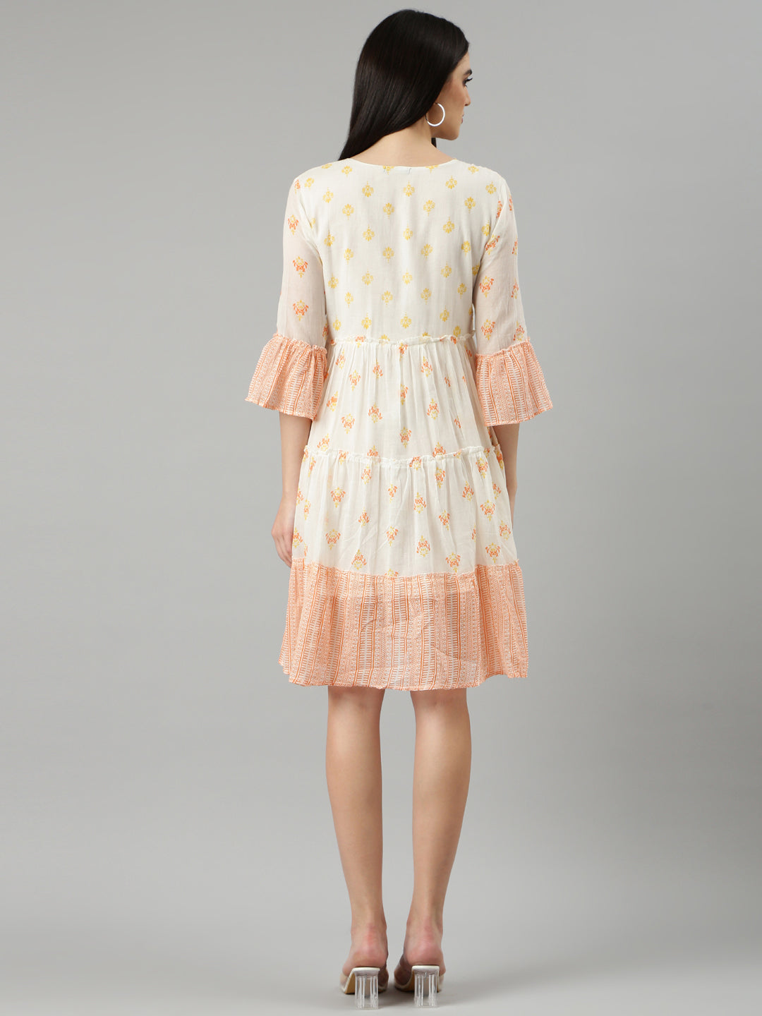 Women Off White Printed Fit and Flare Dress