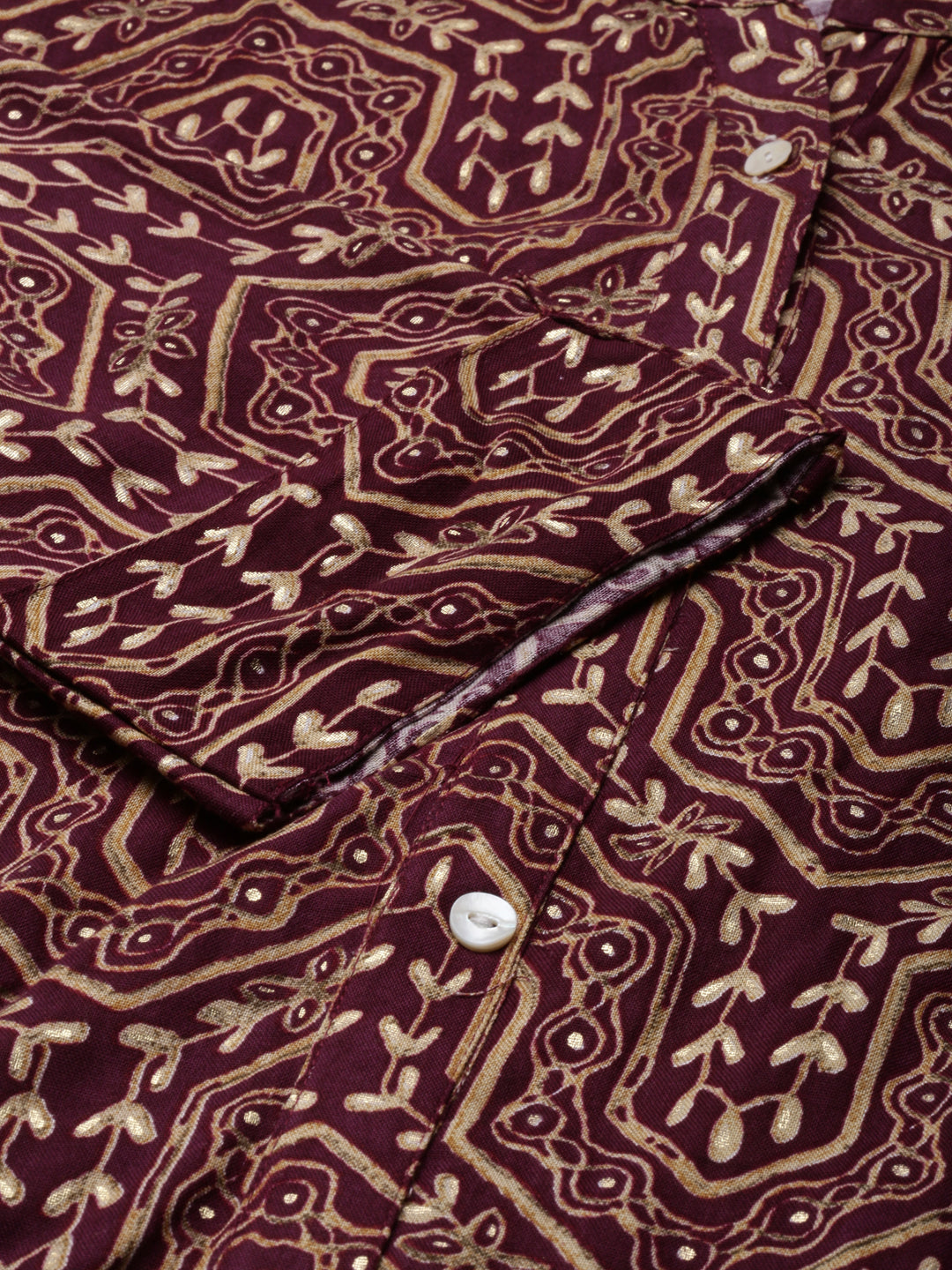 Women Burgundy Geometrical A-Line Kurta