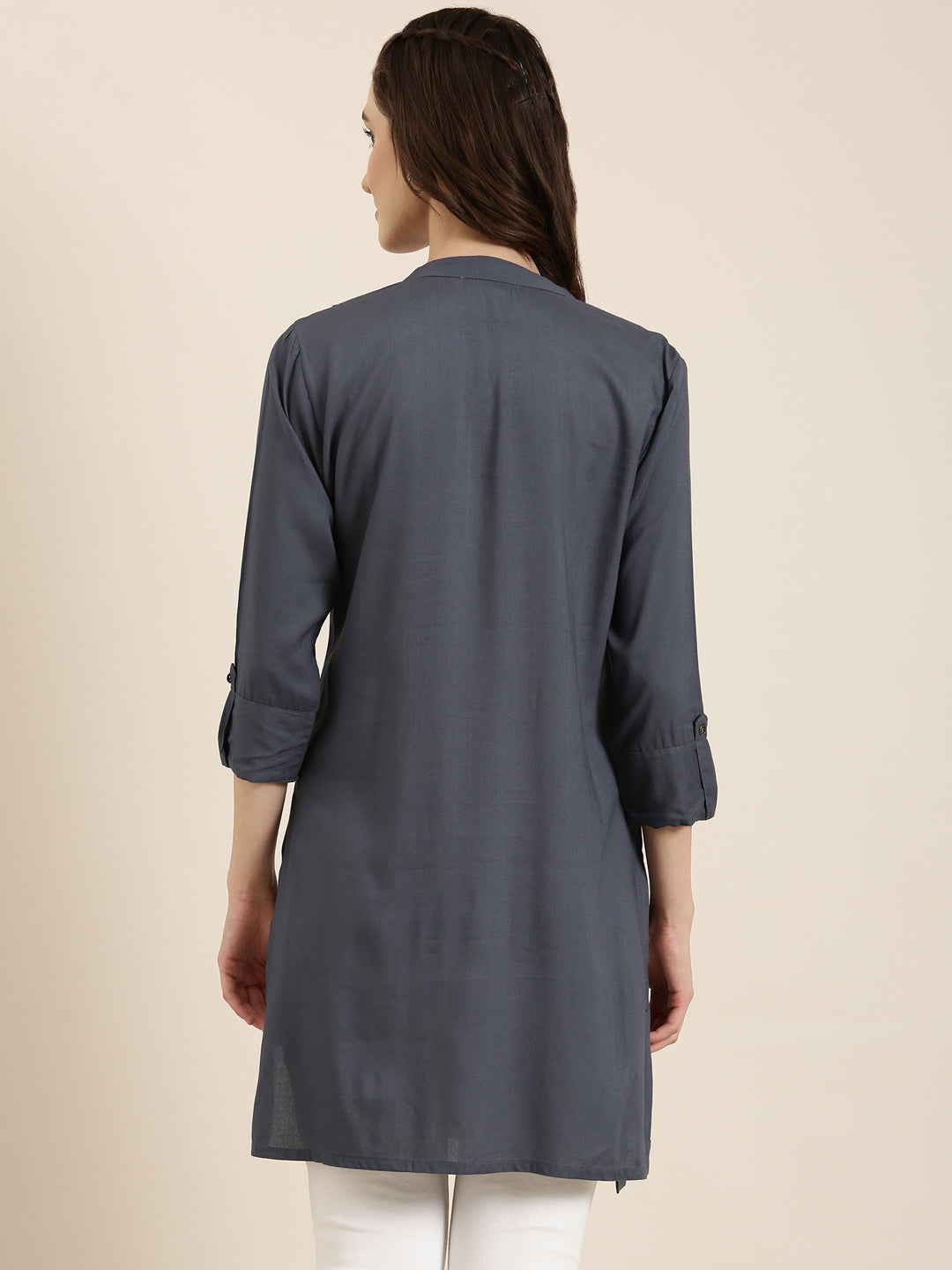 Women's Grey Solid A-Line Kurti