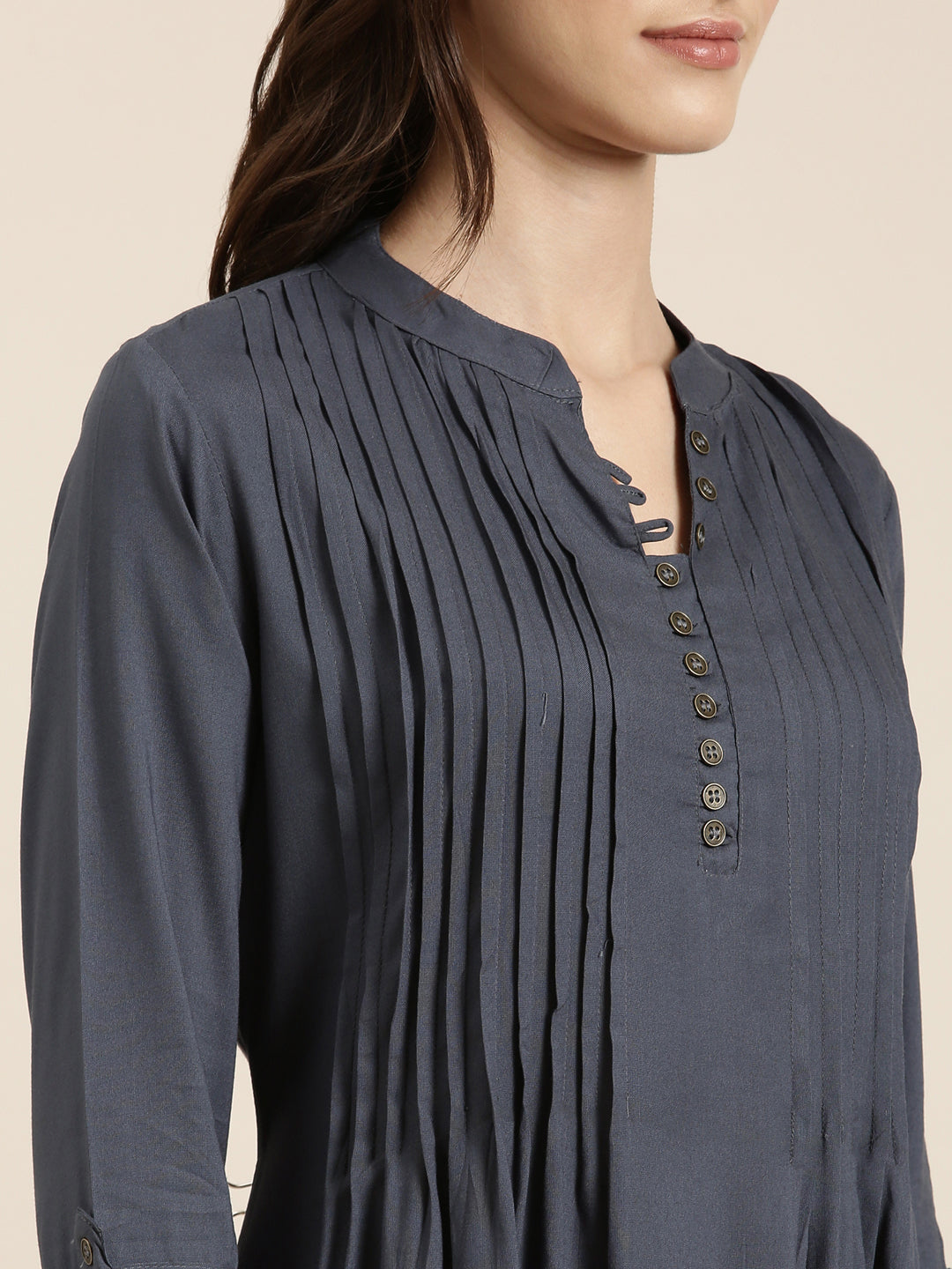 Women's Grey Solid A-Line Kurti