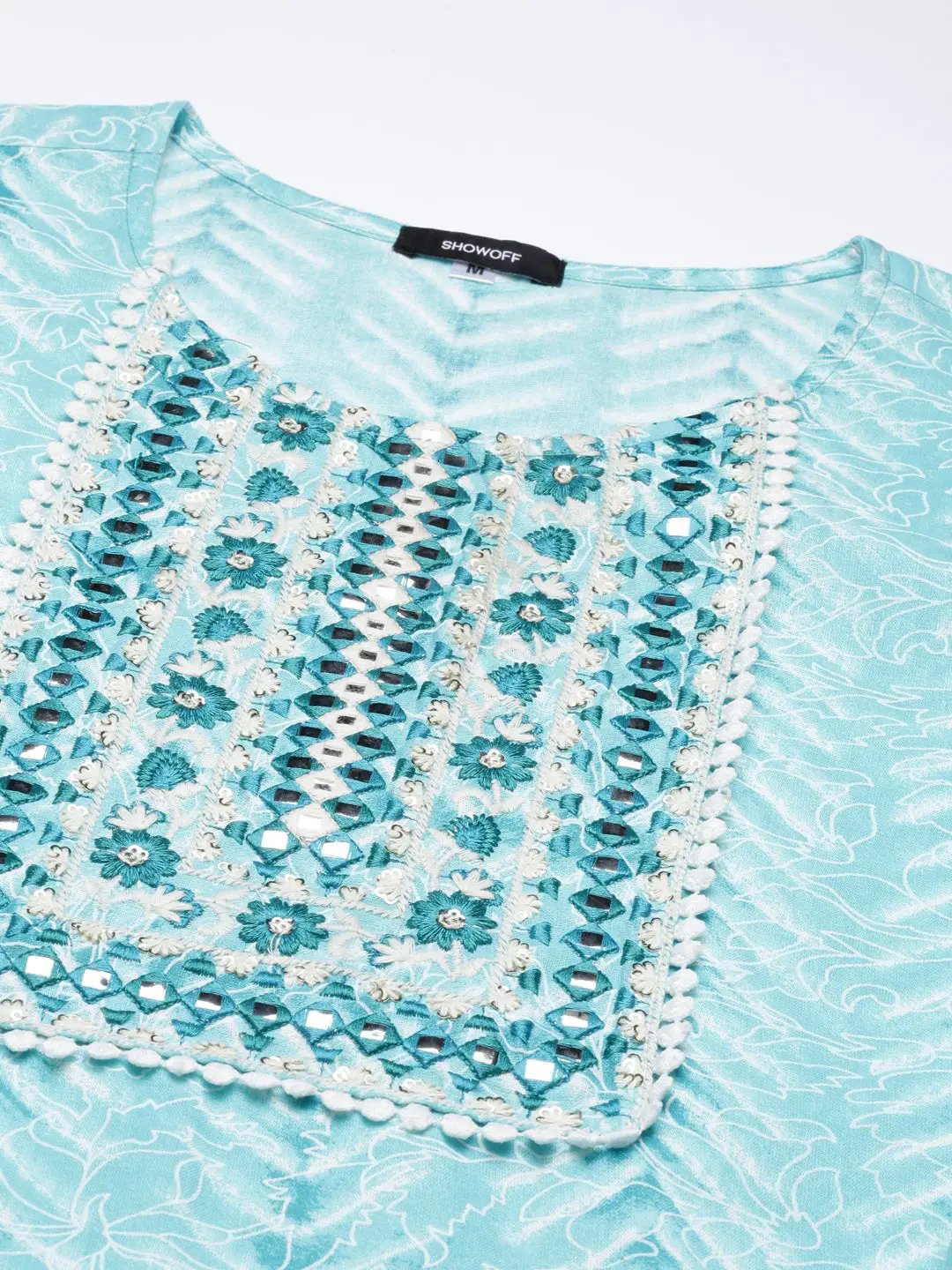 Women's Turquoise Blue Chevron Kurta Set