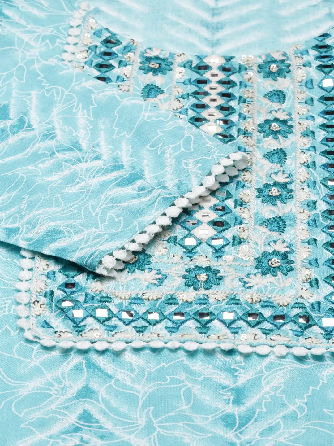 Women's Turquoise Blue Chevron Kurta Set