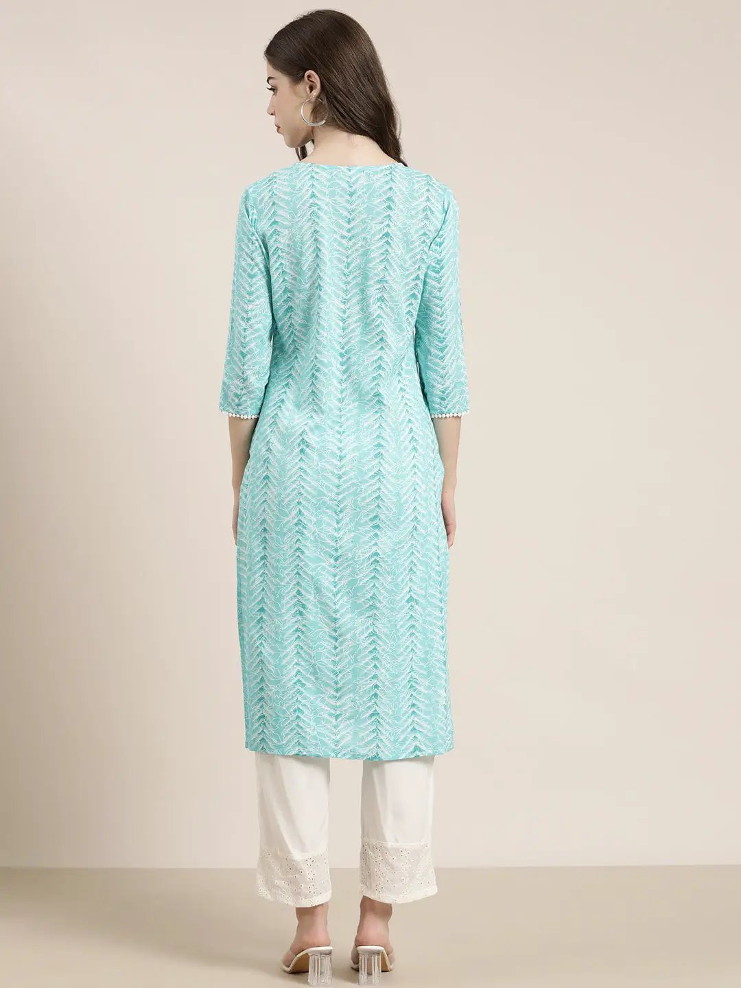 Women's Turquoise Blue Chevron Kurta Set