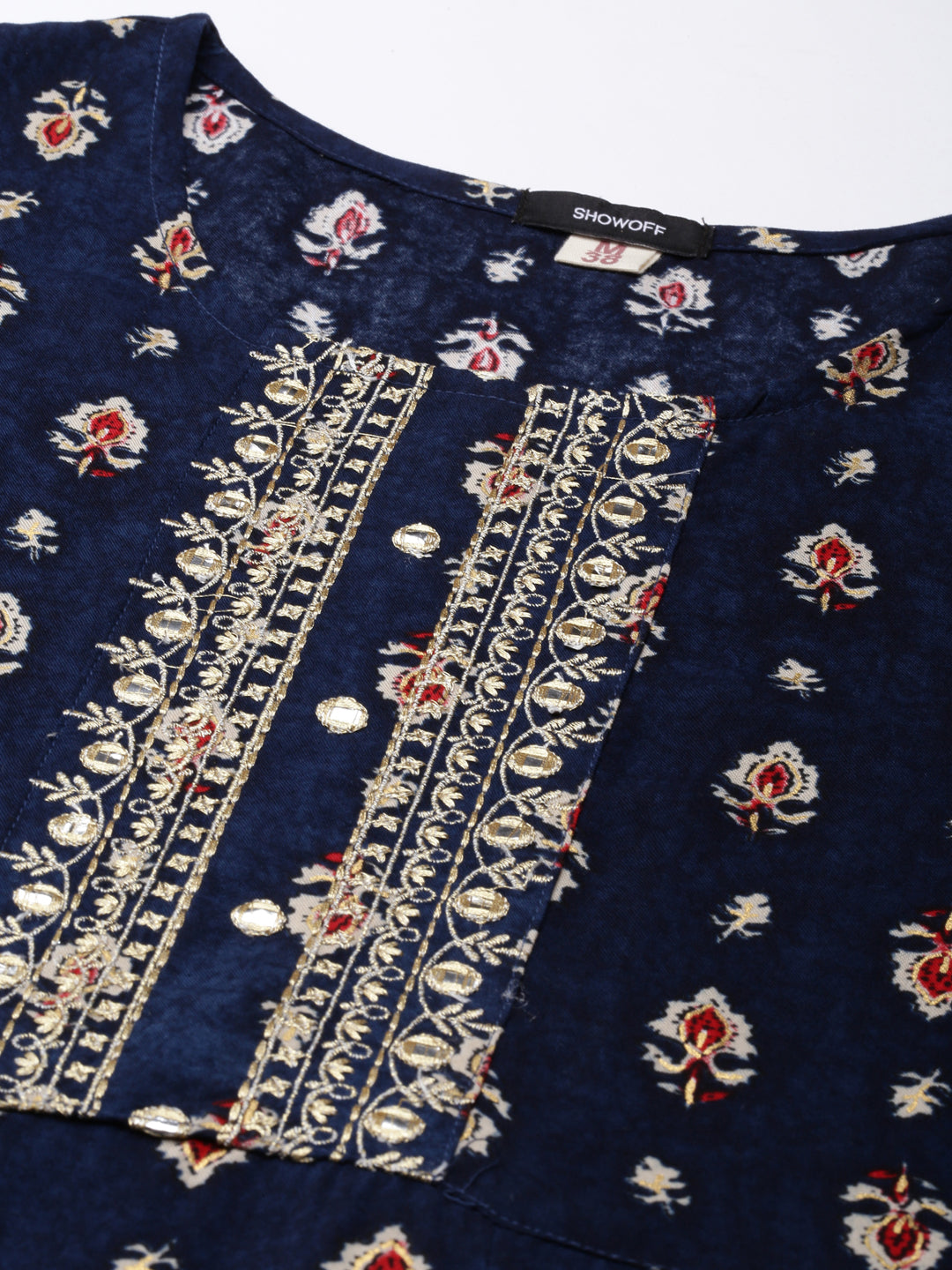 Women Navy Blue Floral Anarkali Kurta