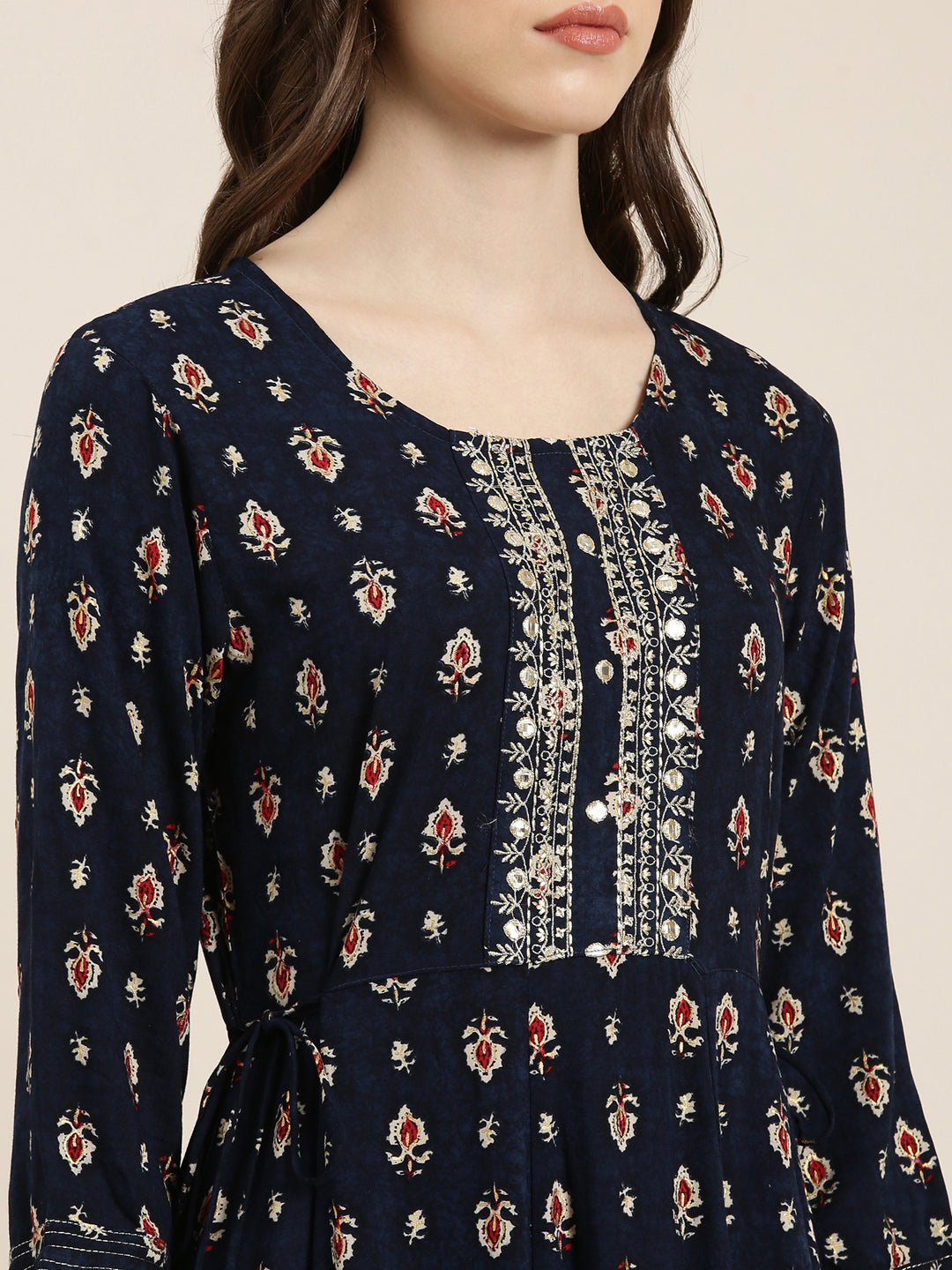 Women Navy Blue Floral Anarkali Kurta