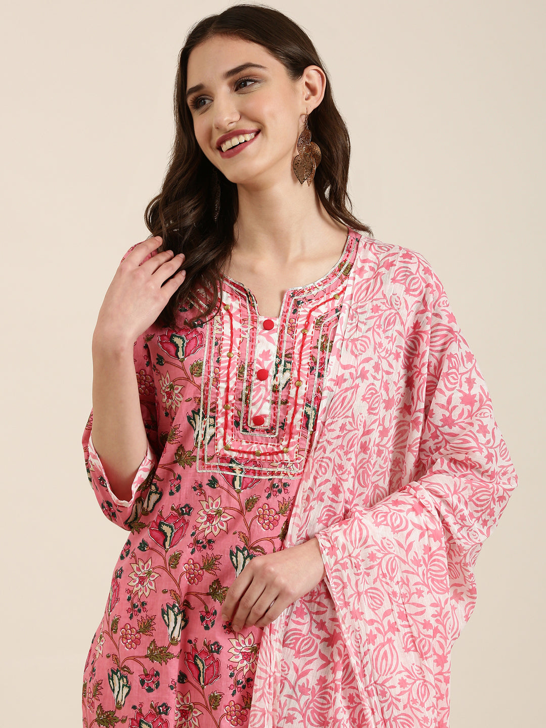 Women Pink Floral Kurta Set