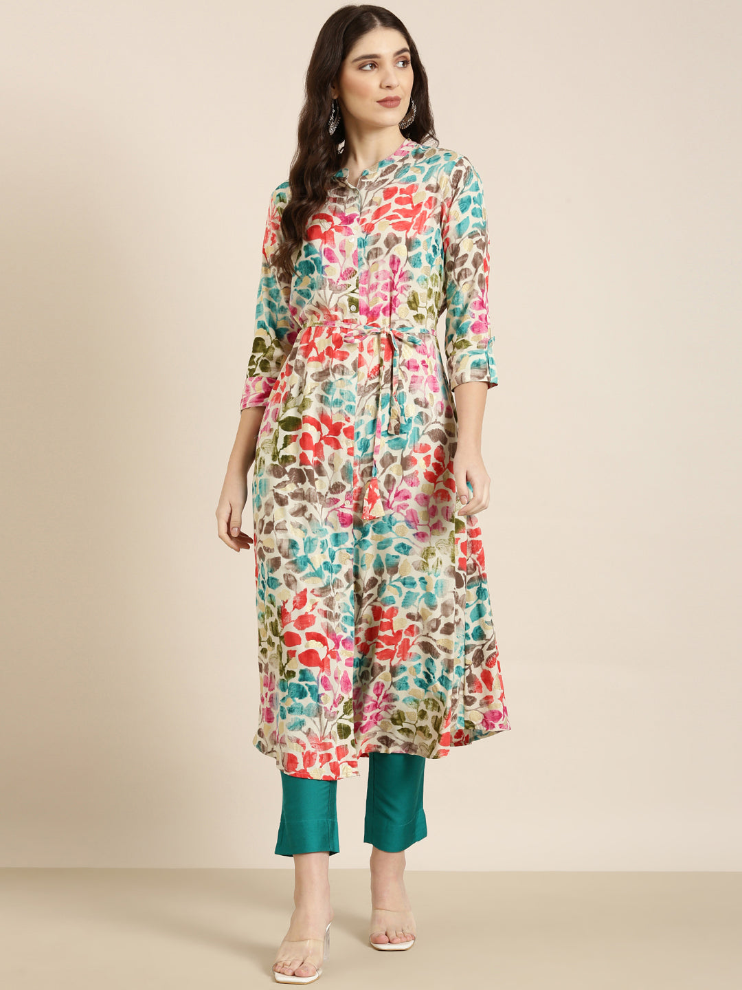 Women Cream Printed A-Line Kurta