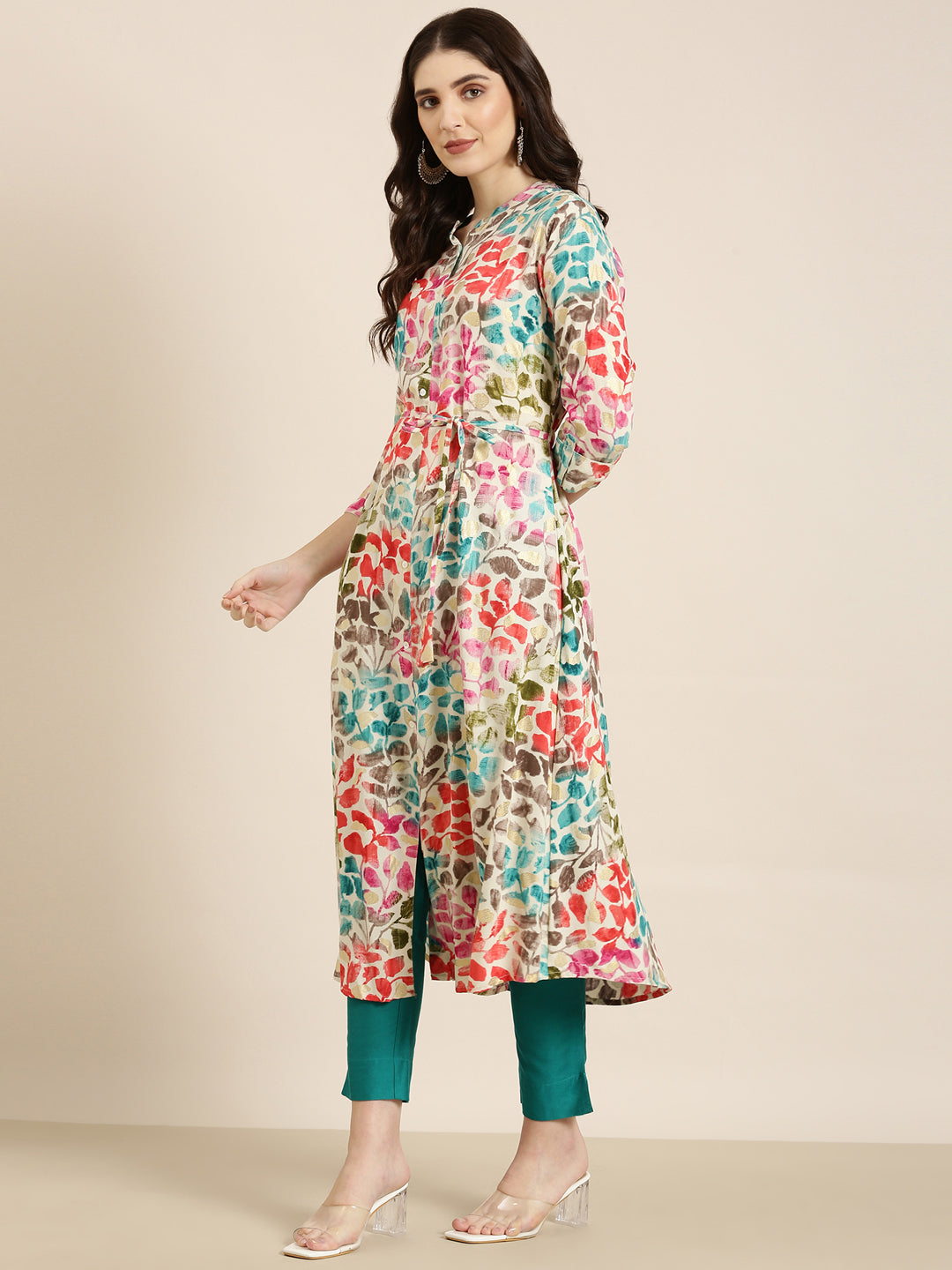 Women Cream Printed A-Line Kurta