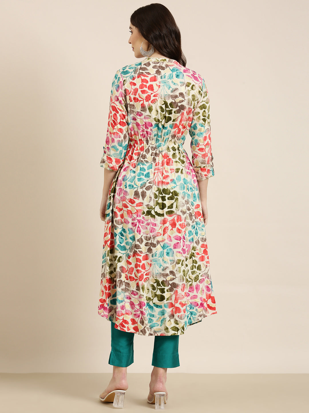 Women Cream Printed A-Line Kurta