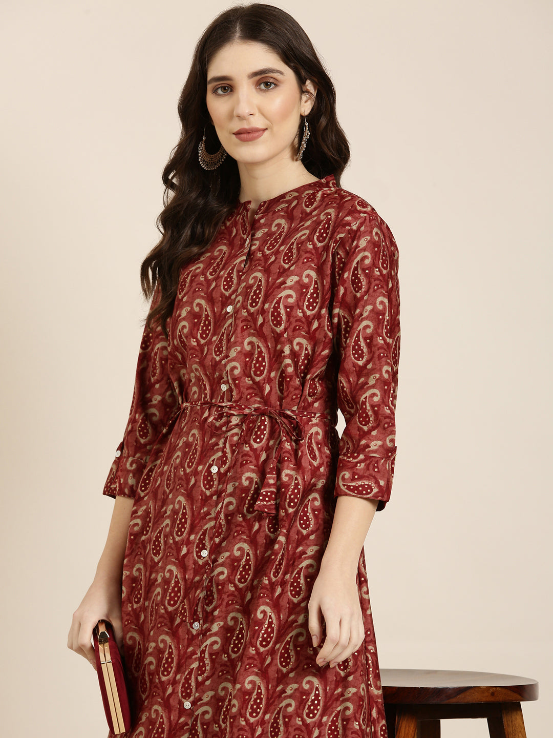 Women Maroon Paisley A-Line Kurta