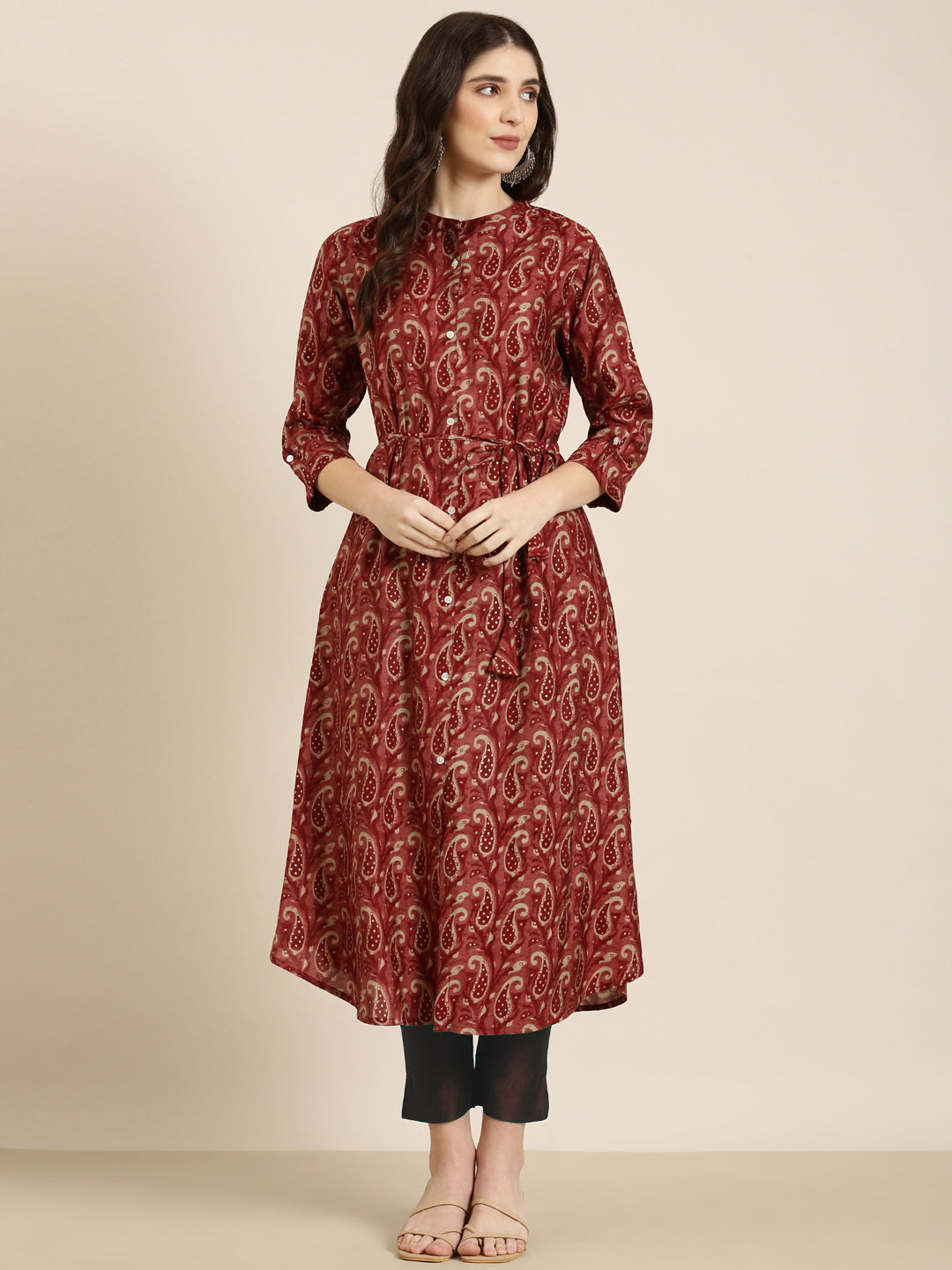 Women Maroon Paisley A-Line Kurta