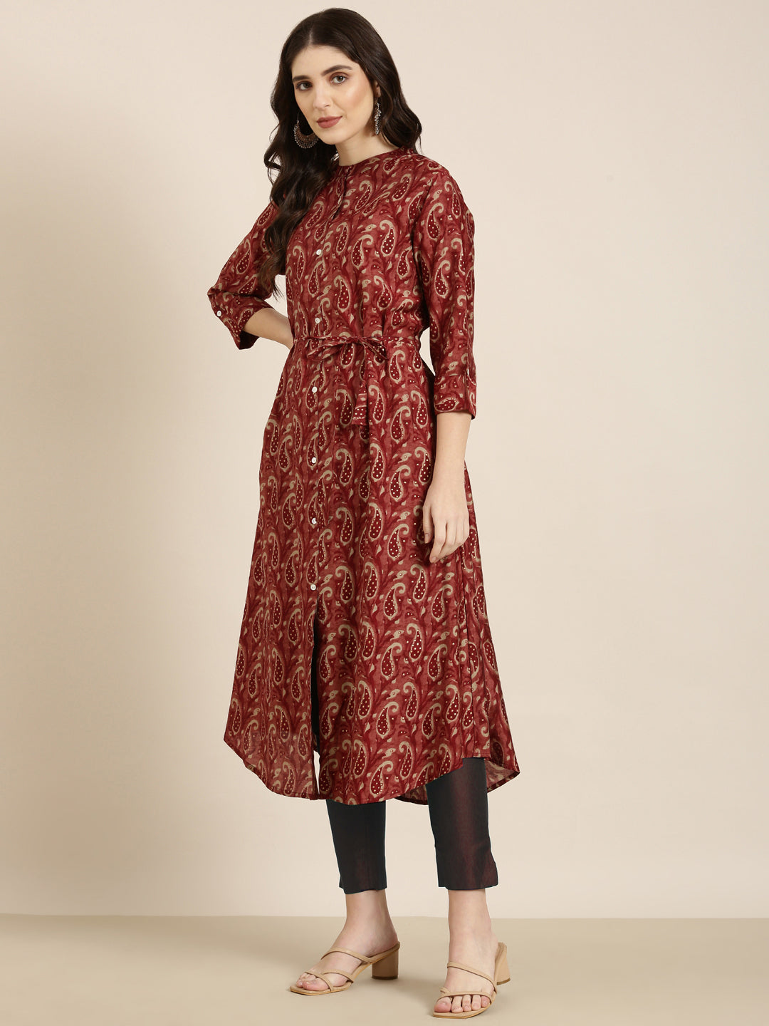 Women Maroon Paisley A-Line Kurta