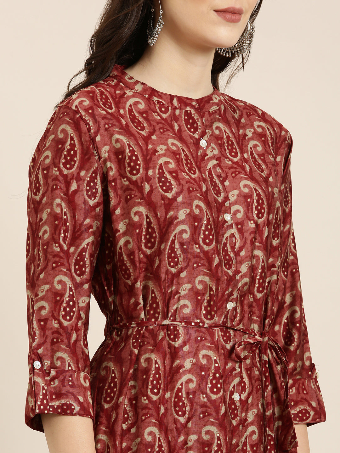 Women Maroon Paisley A-Line Kurta