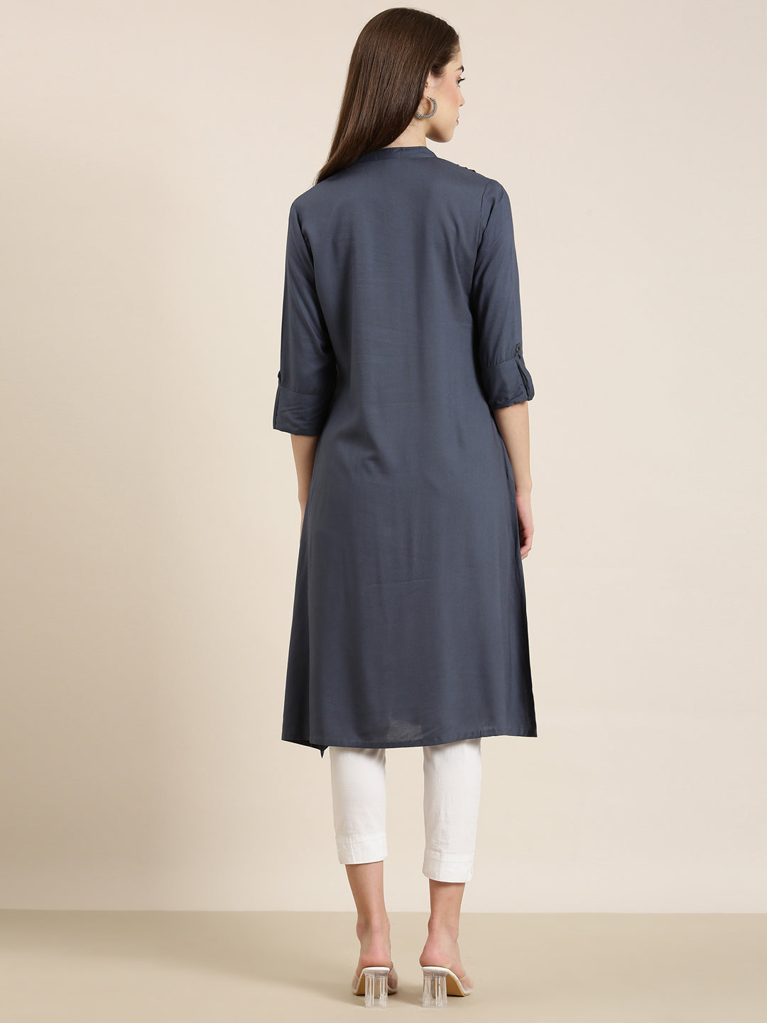 Women Grey Solid A-Line Kurta