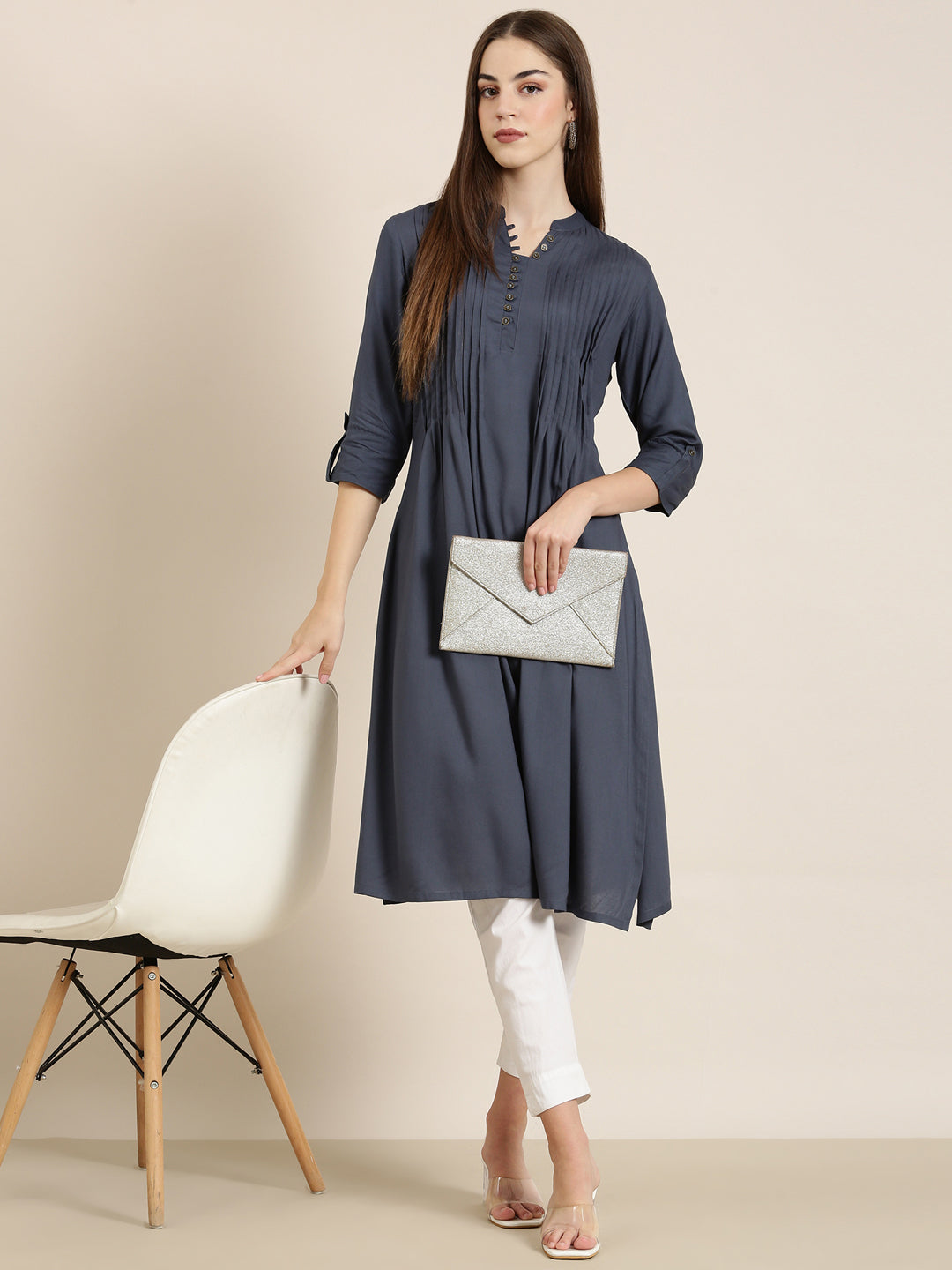 Women Grey Solid A-Line Kurta