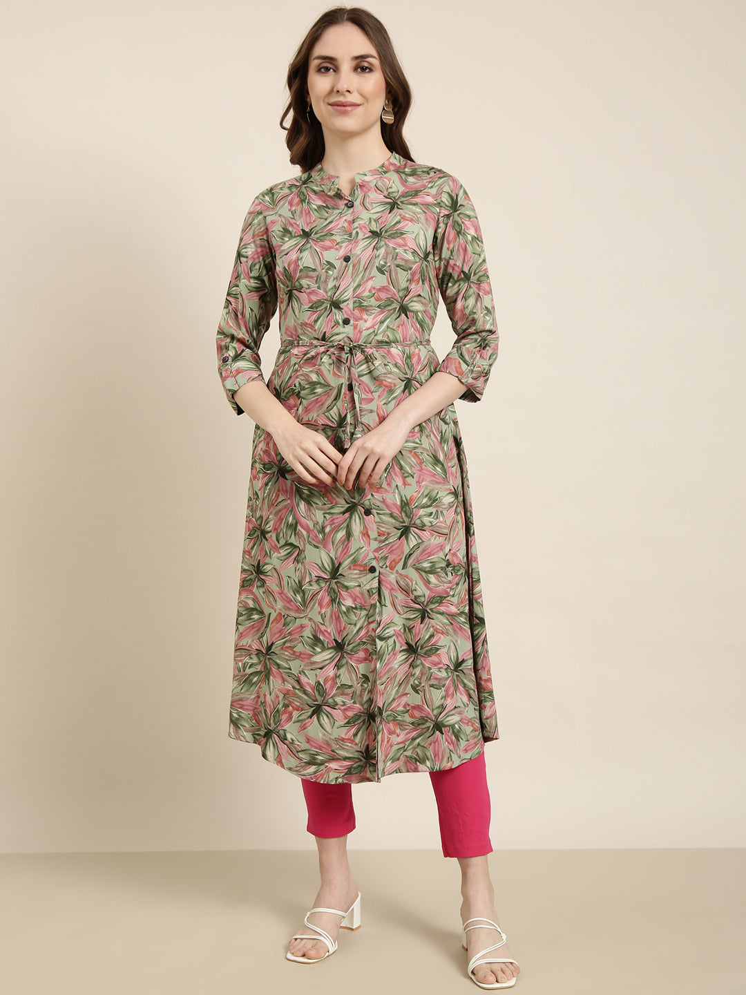 Women A-Line Green Floral Kurta