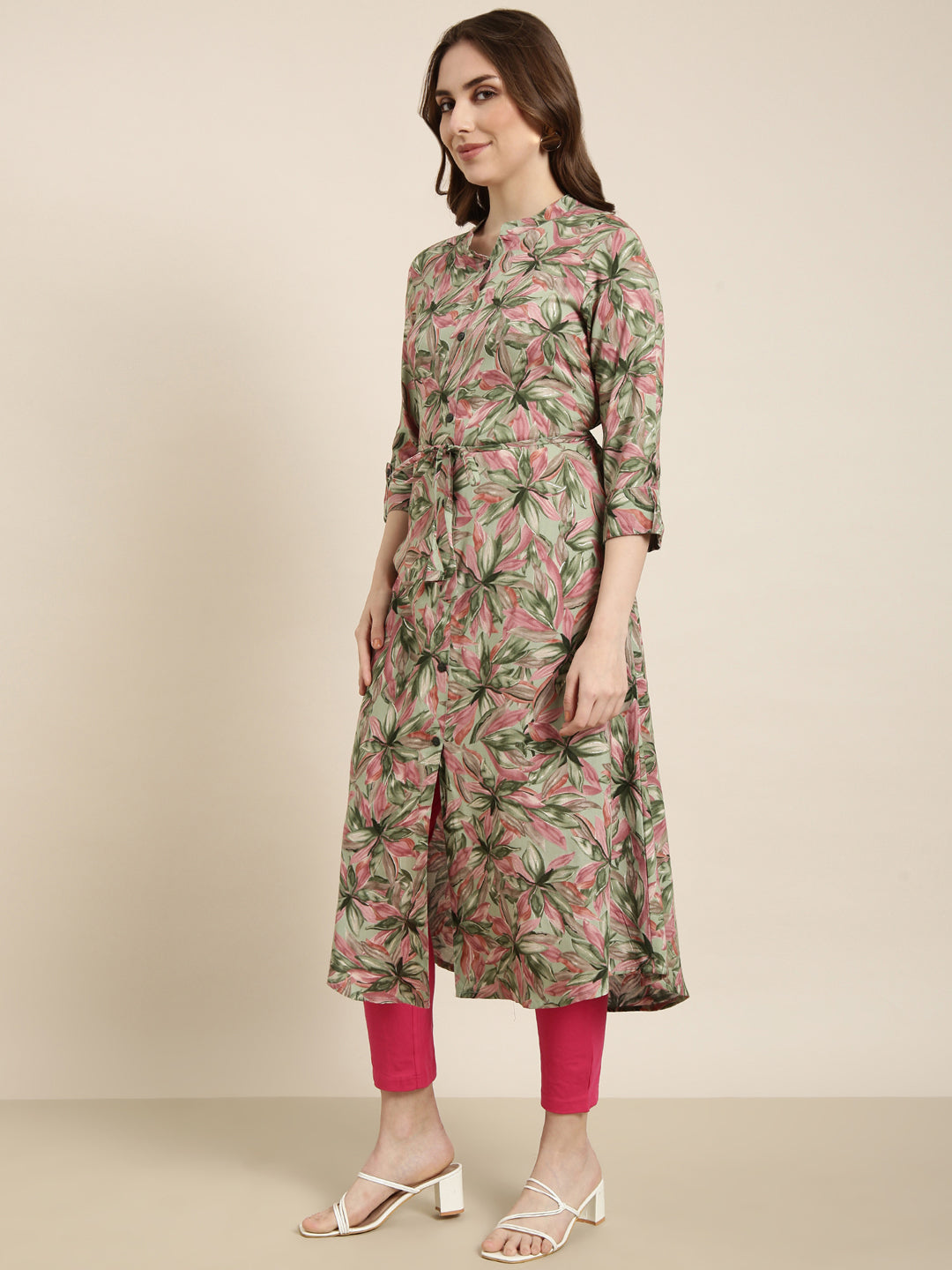 Women A-Line Green Floral Kurta