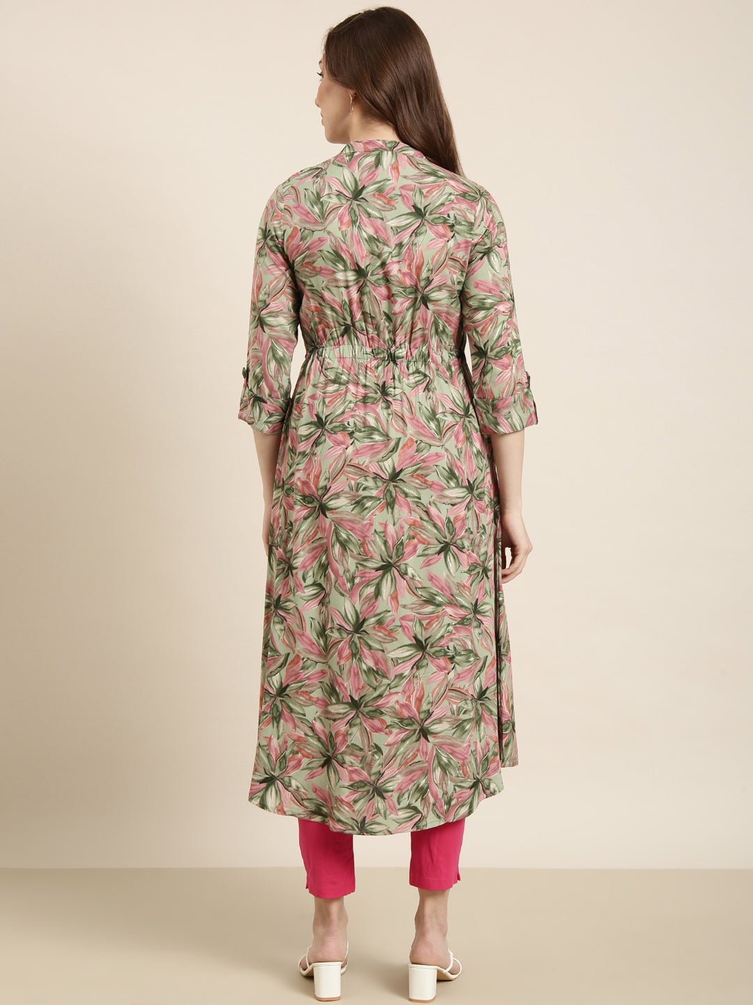 Women A-Line Green Floral Kurta