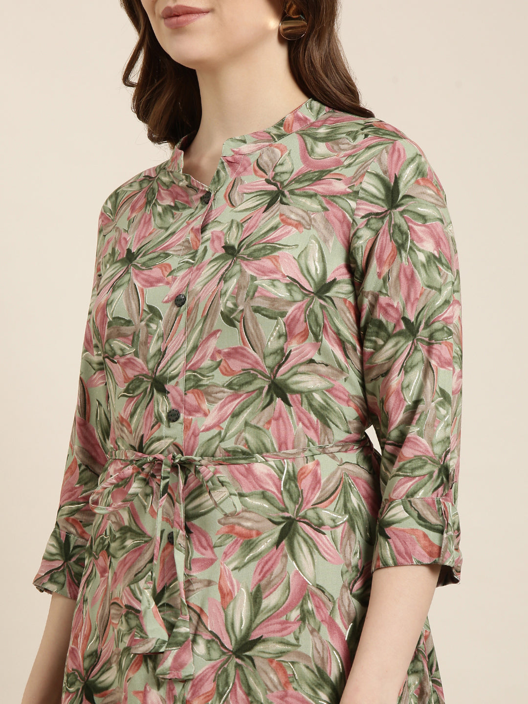 Women A-Line Green Floral Kurta