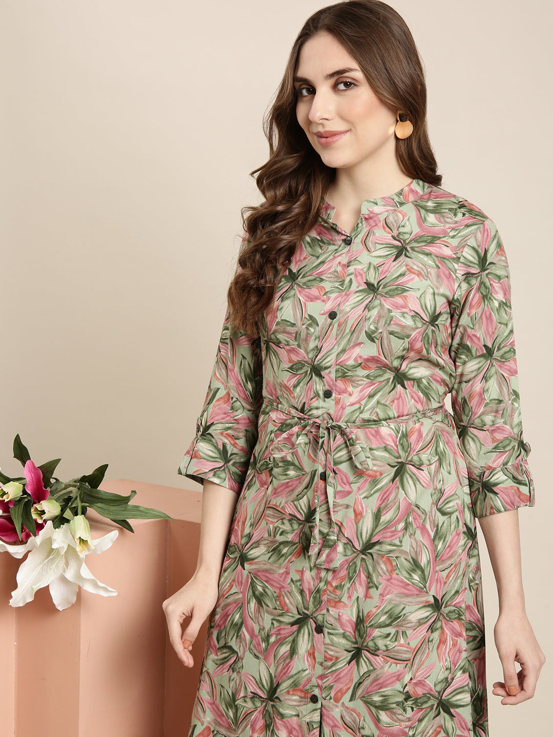 Women A-Line Green Floral Kurta