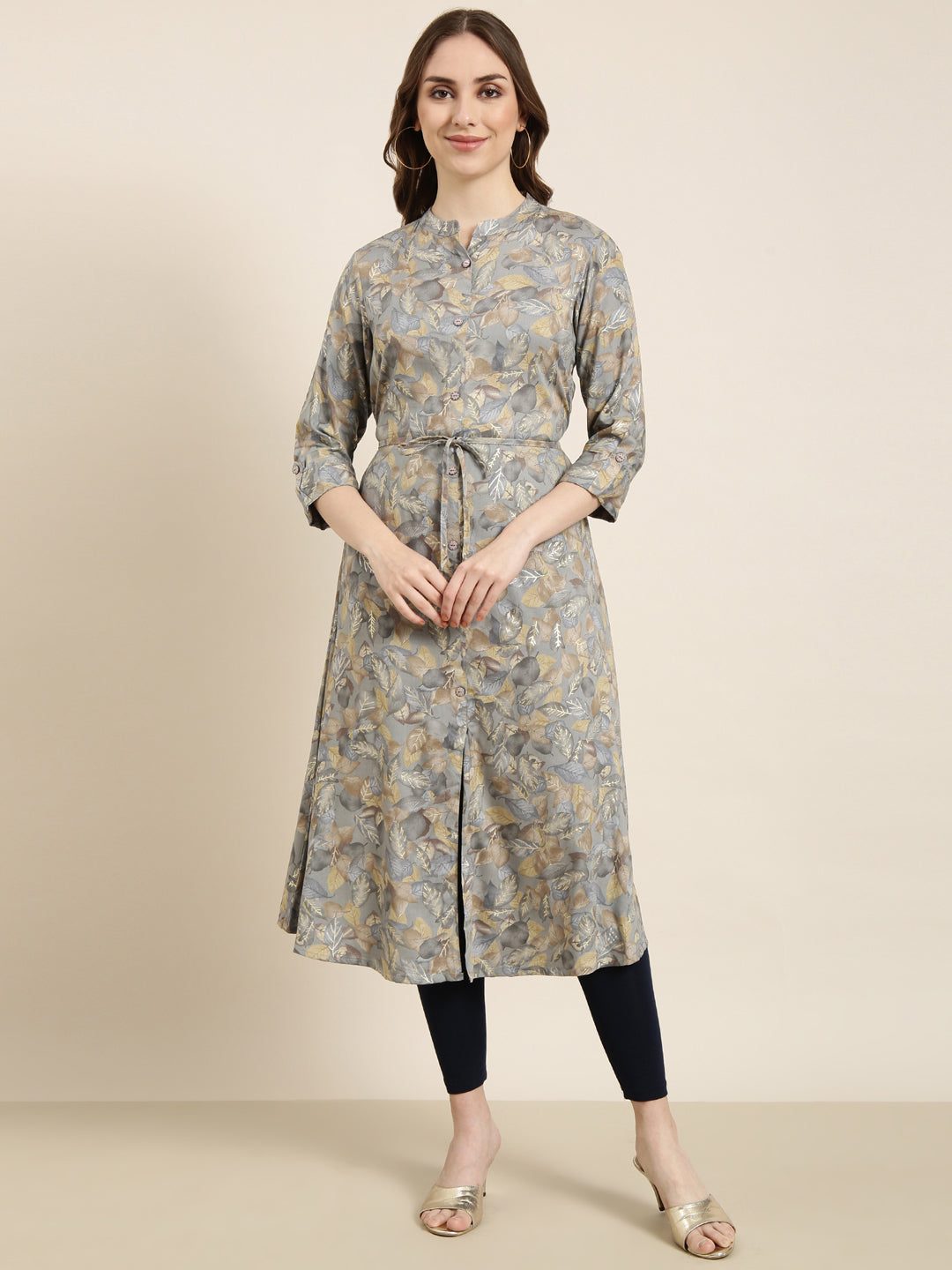 Women A-Line Grey Floral Kurta