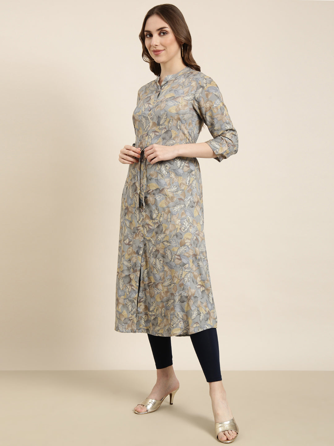 Women A-Line Grey Floral Kurta