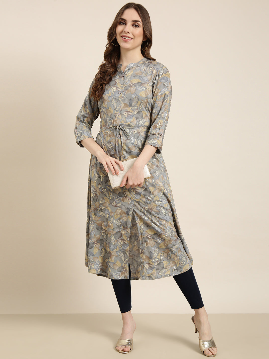 Women A-Line Grey Floral Kurta