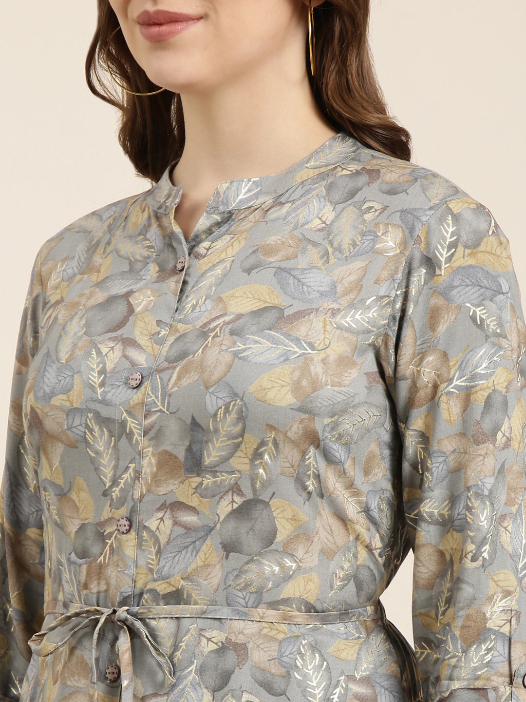 Women A-Line Grey Floral Kurta