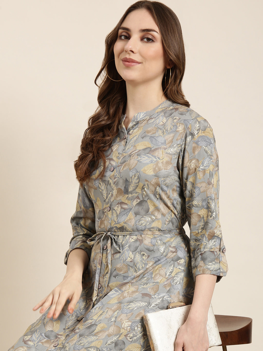 Women A-Line Grey Floral Kurta