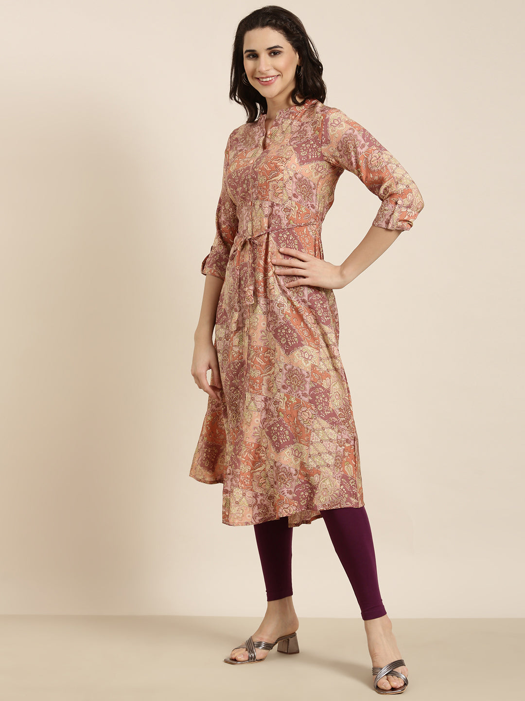 Women A-Line Peach Floral Kurta