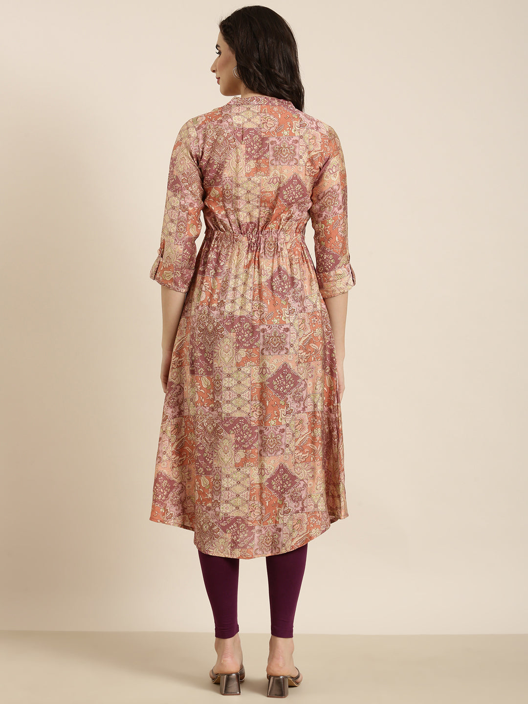 Women A-Line Peach Floral Kurta