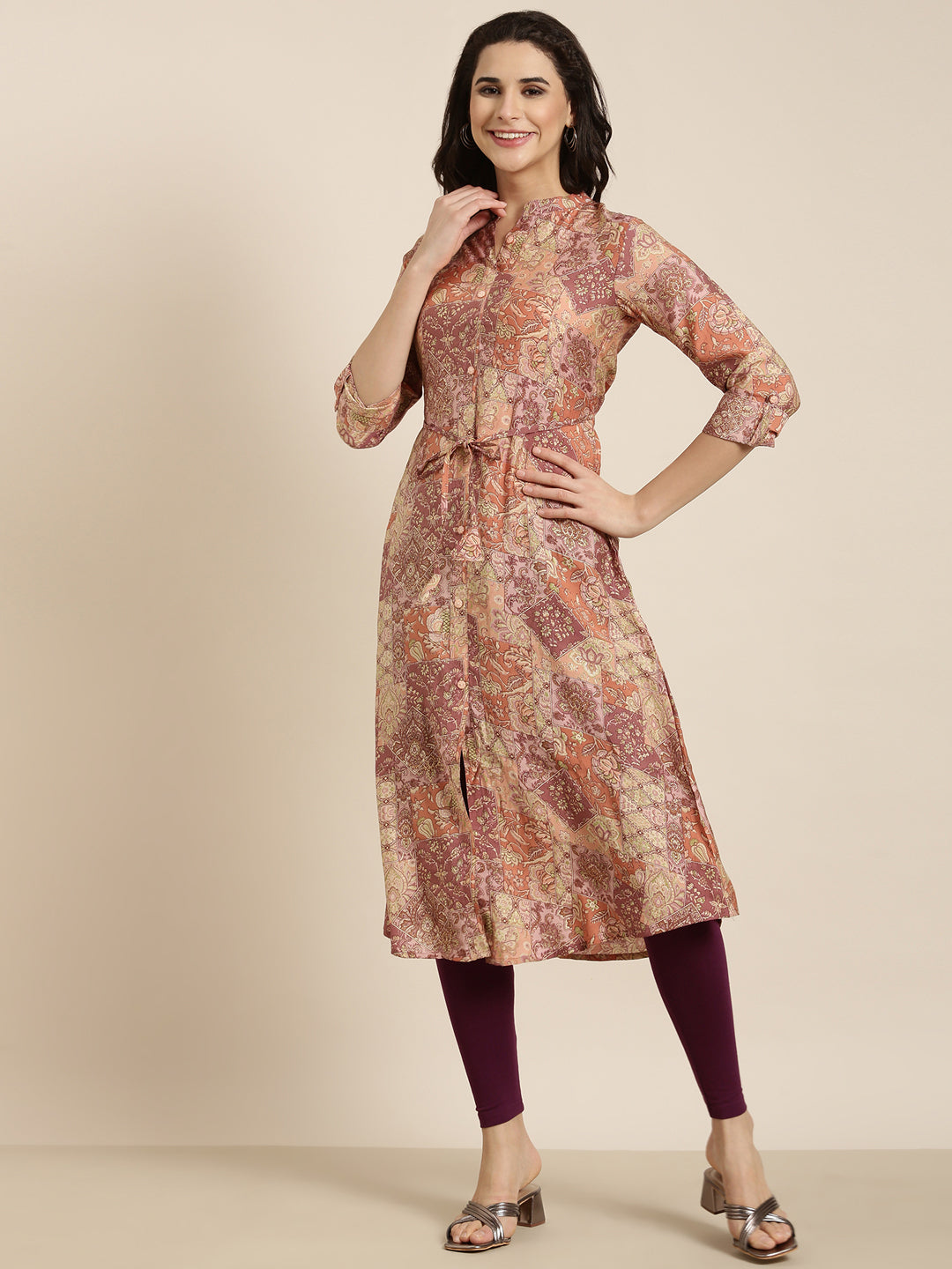 Women A-Line Peach Floral Kurta