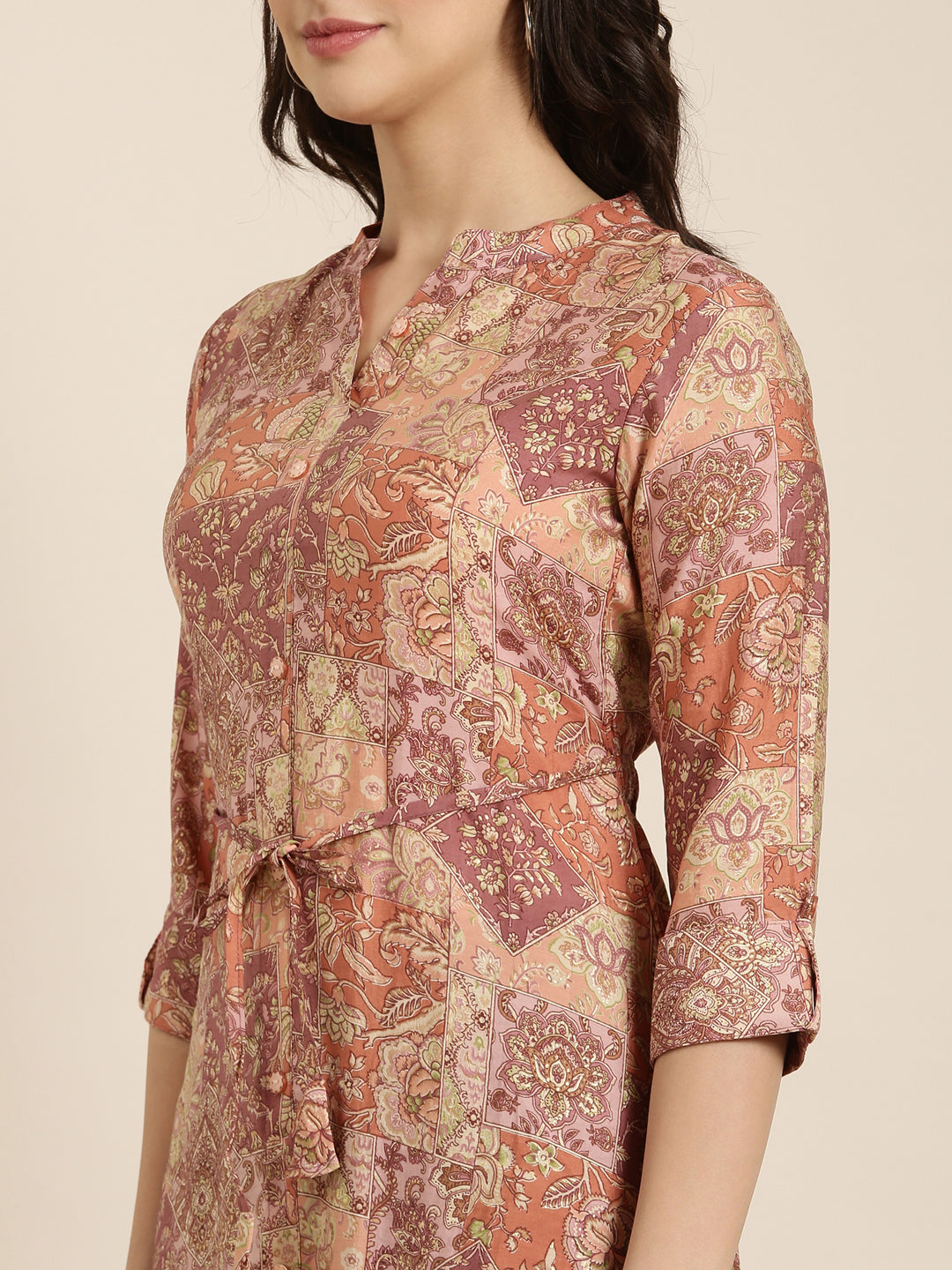 Women A-Line Peach Floral Kurta