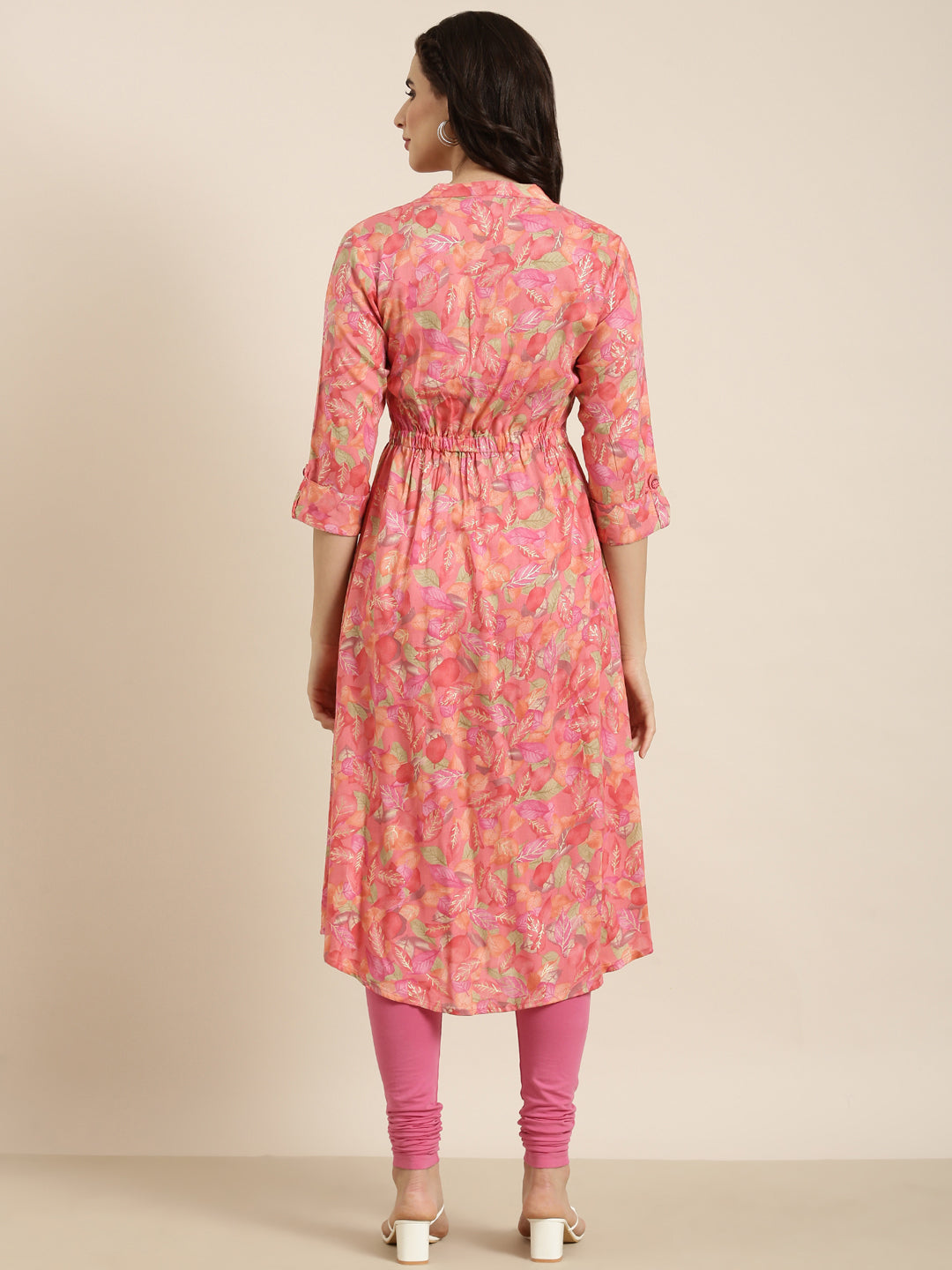 Women A-Line Pink Floral Kurta