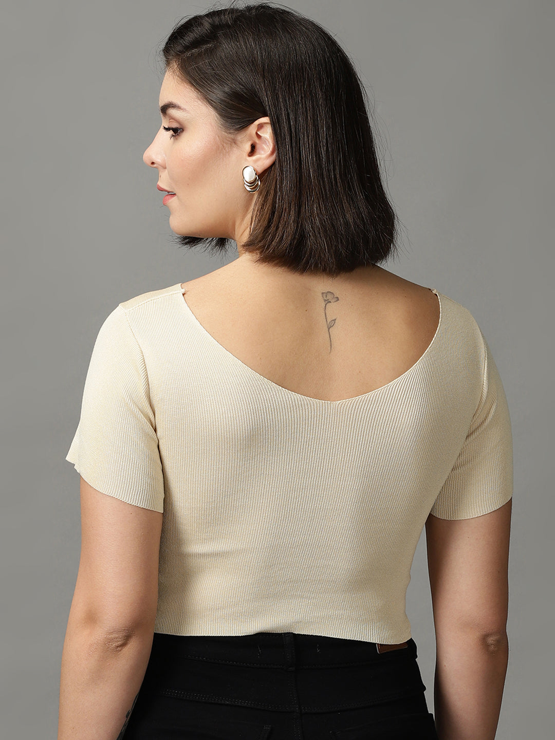 Women's Beige Solid Wrap Crop Top