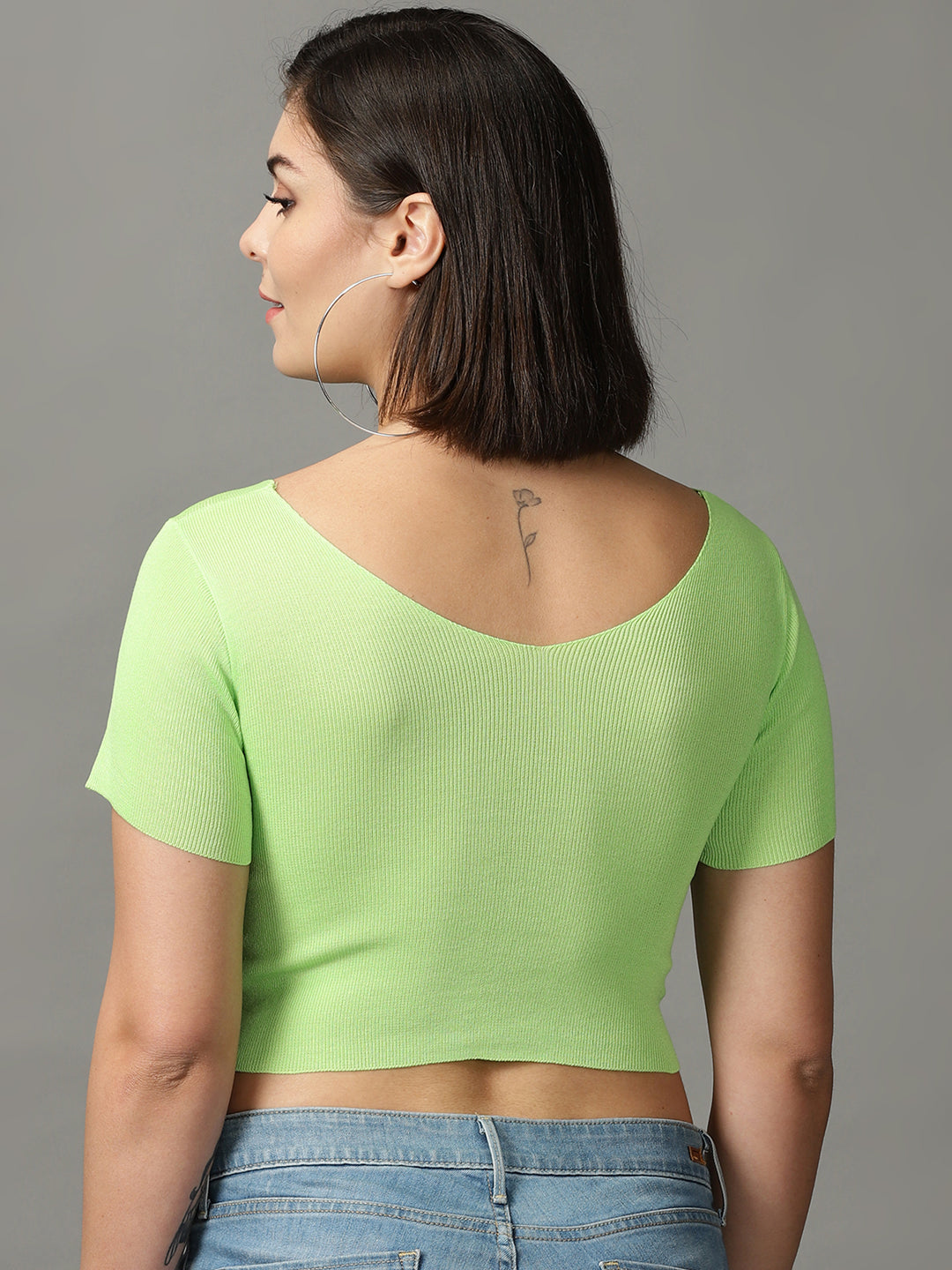 Women's Green Twisted Crop Top