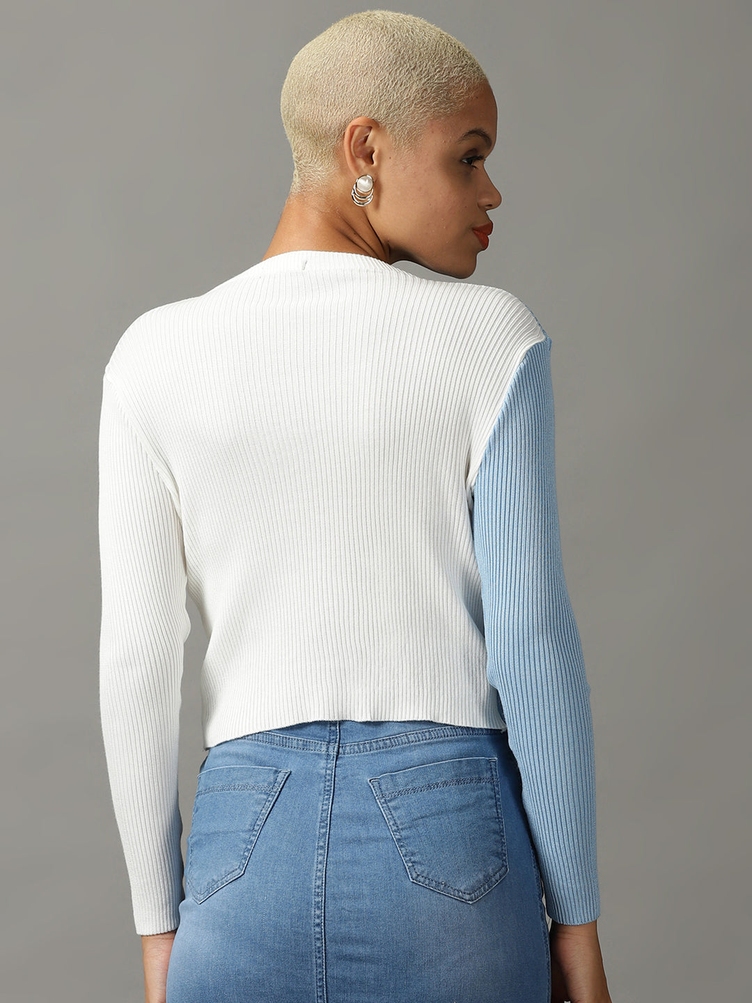 Women's White Colourblock Crop Top