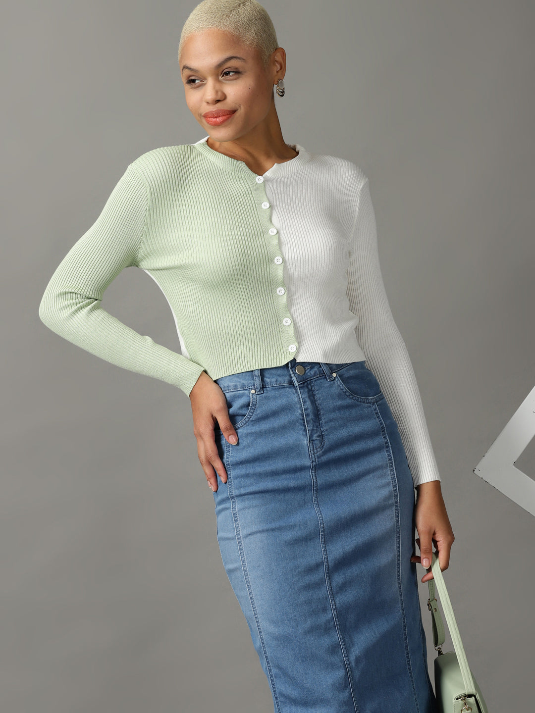 Women's White Colourblock Crop Top