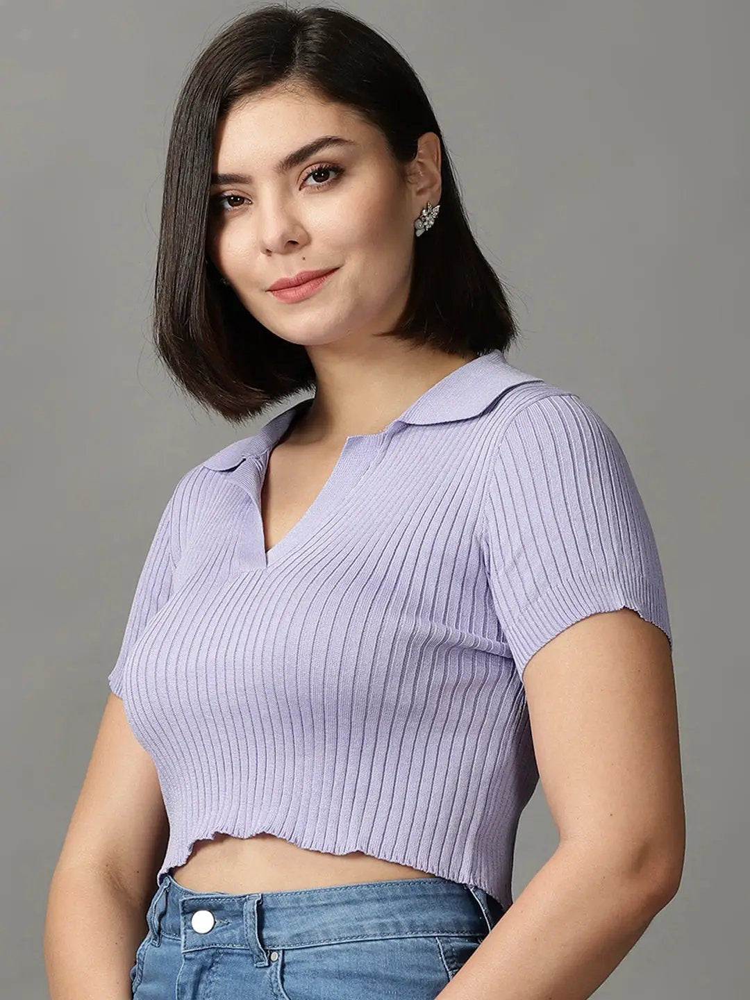 Women's Purple Solid Fitted Crop Top