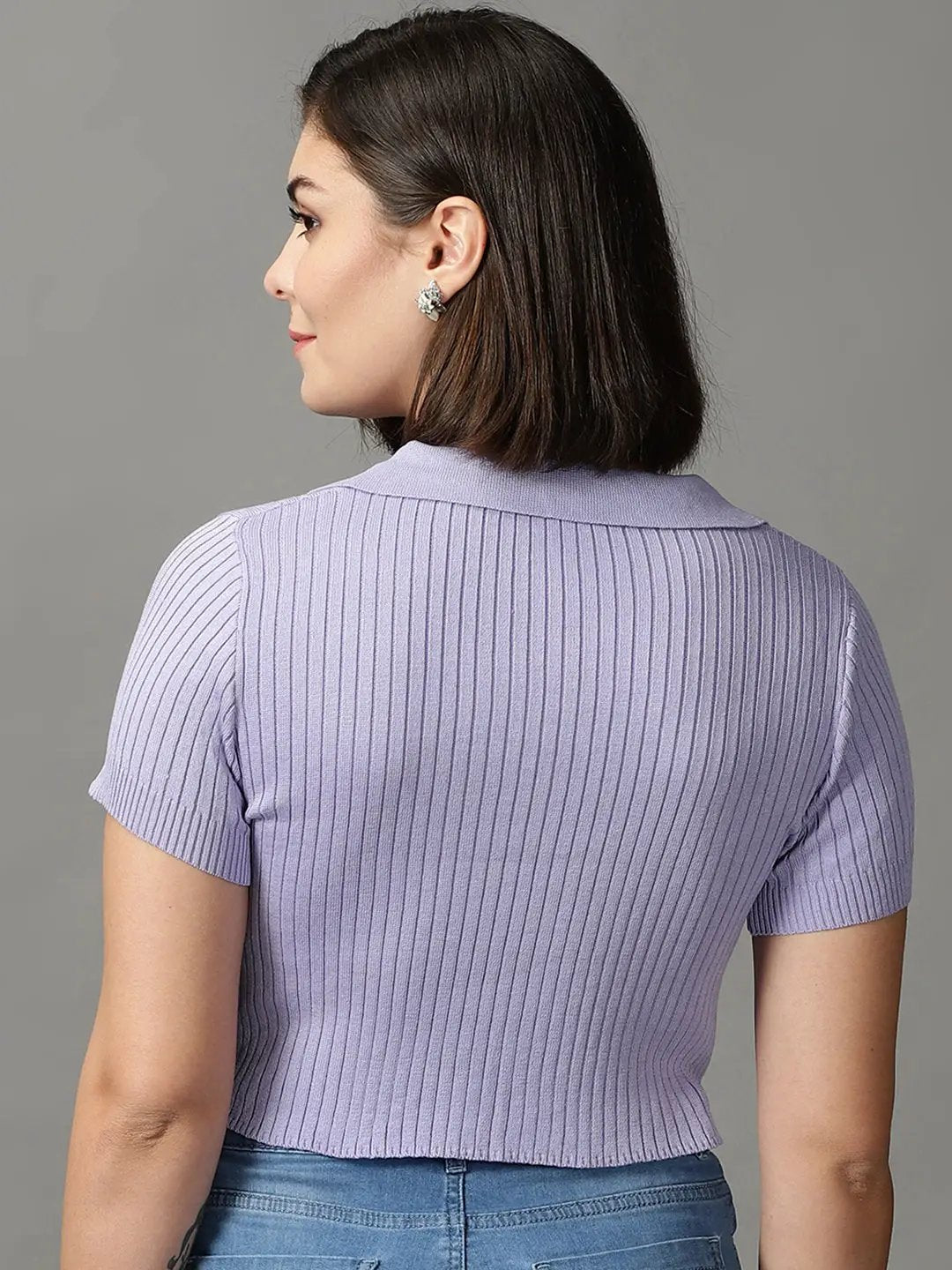 Women's Purple Solid Fitted Crop Top