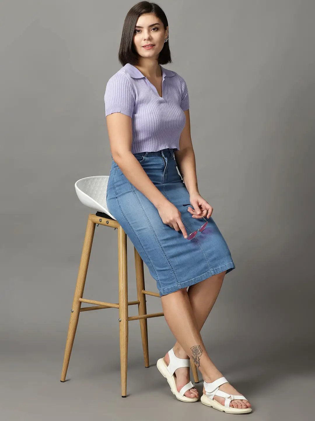 Women's Purple Solid Fitted Crop Top