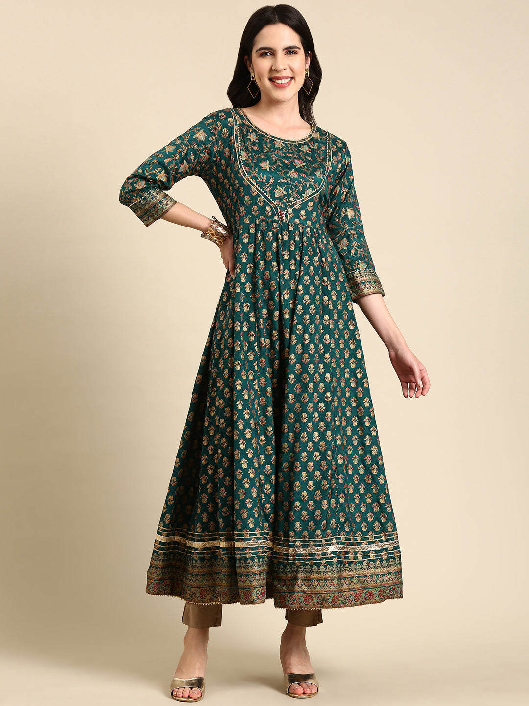 Women's Green Printed Anarkali Kurta