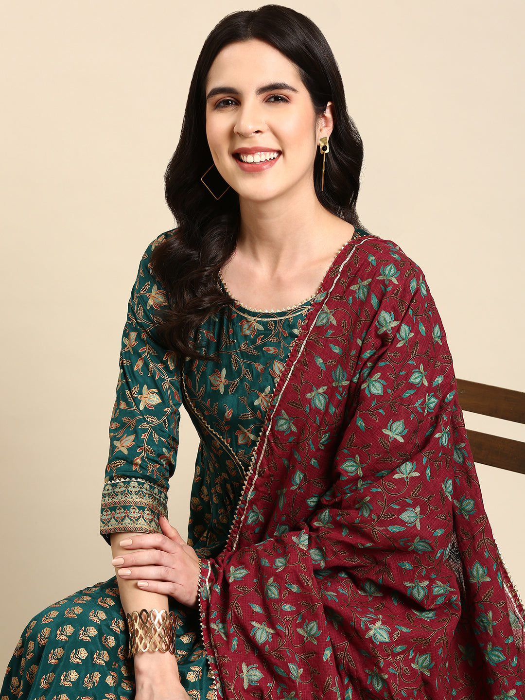 Women's Green Printed Anarkali Kurta