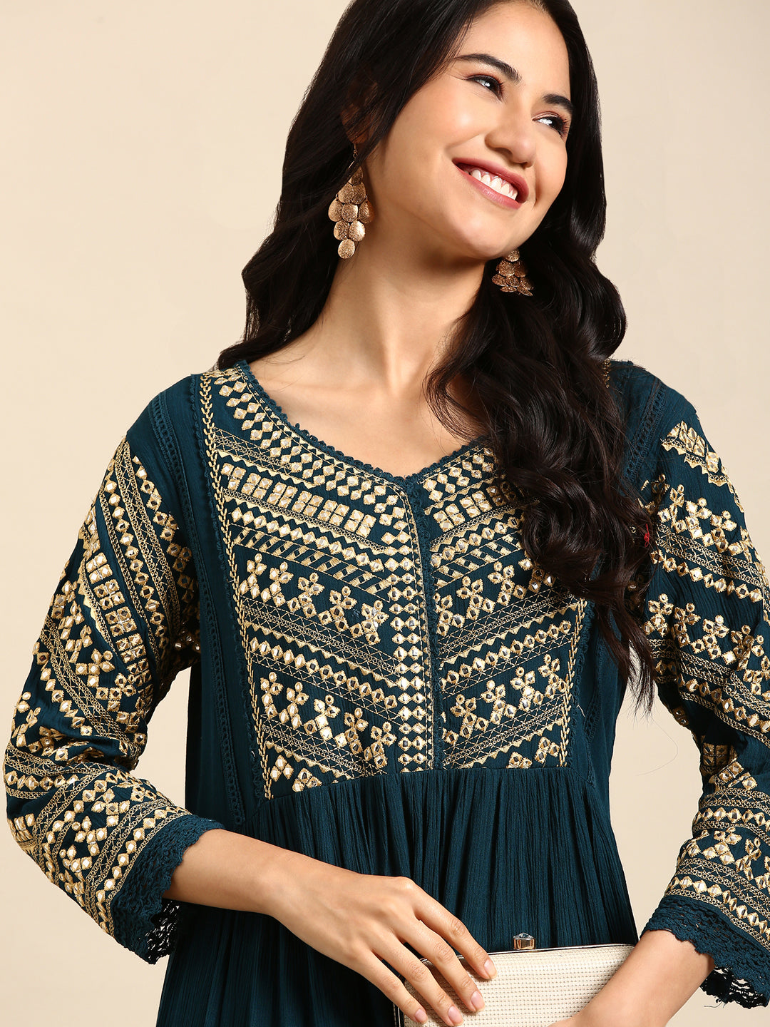 Women's Teal Solid Anarkali Kurta