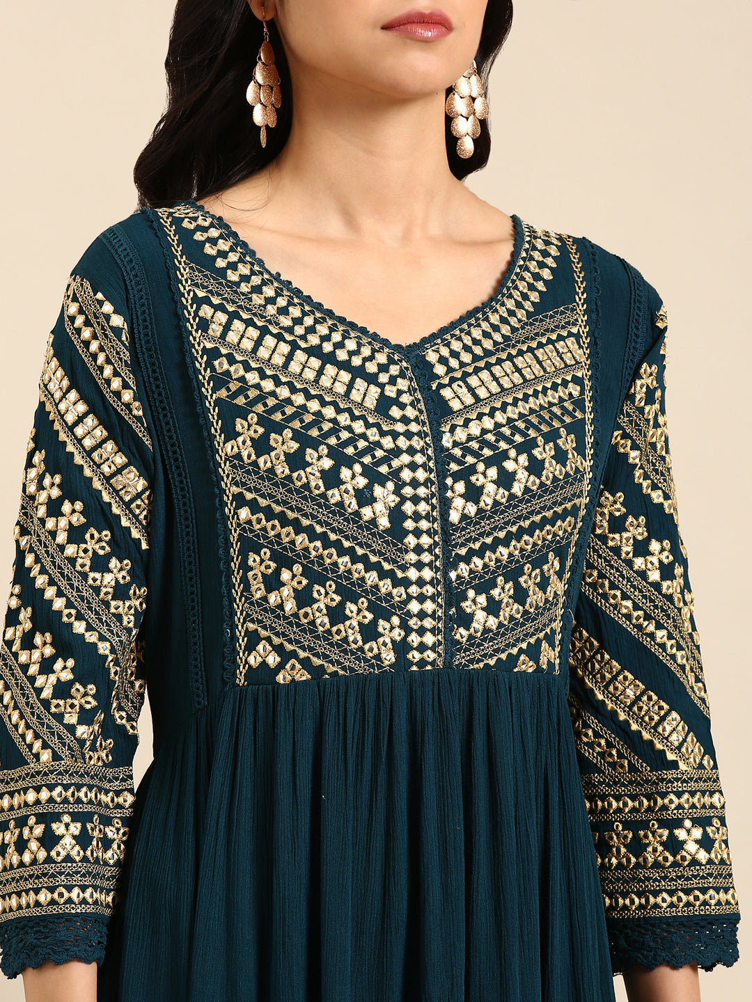 Women's Teal Solid Anarkali Kurta