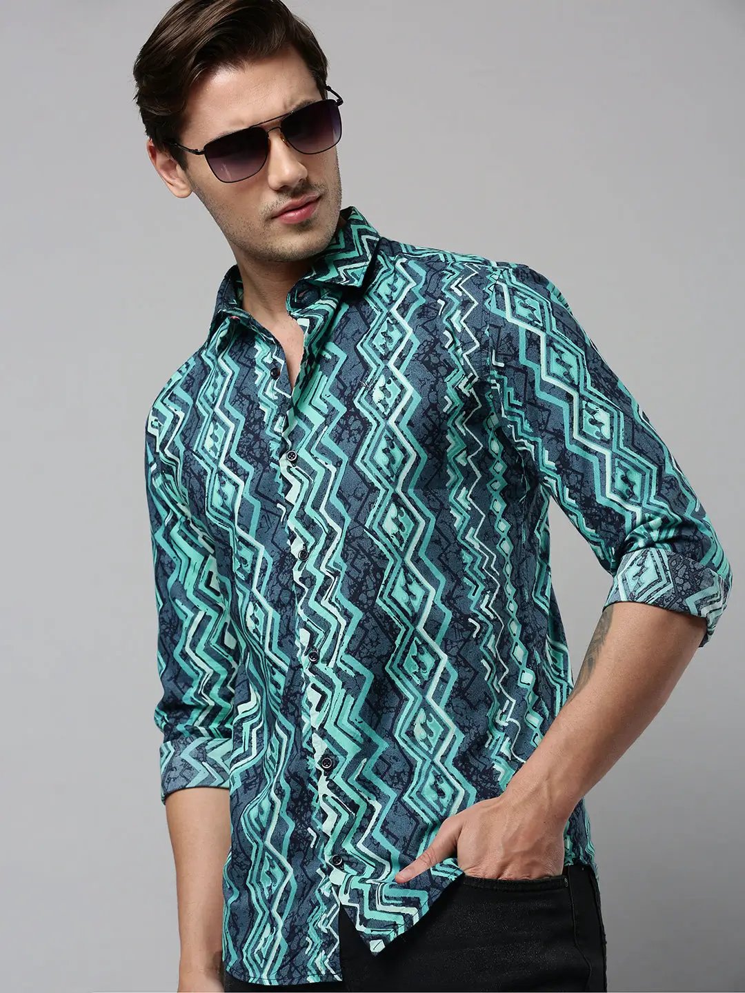 Men's Green Printed Casual Shirt