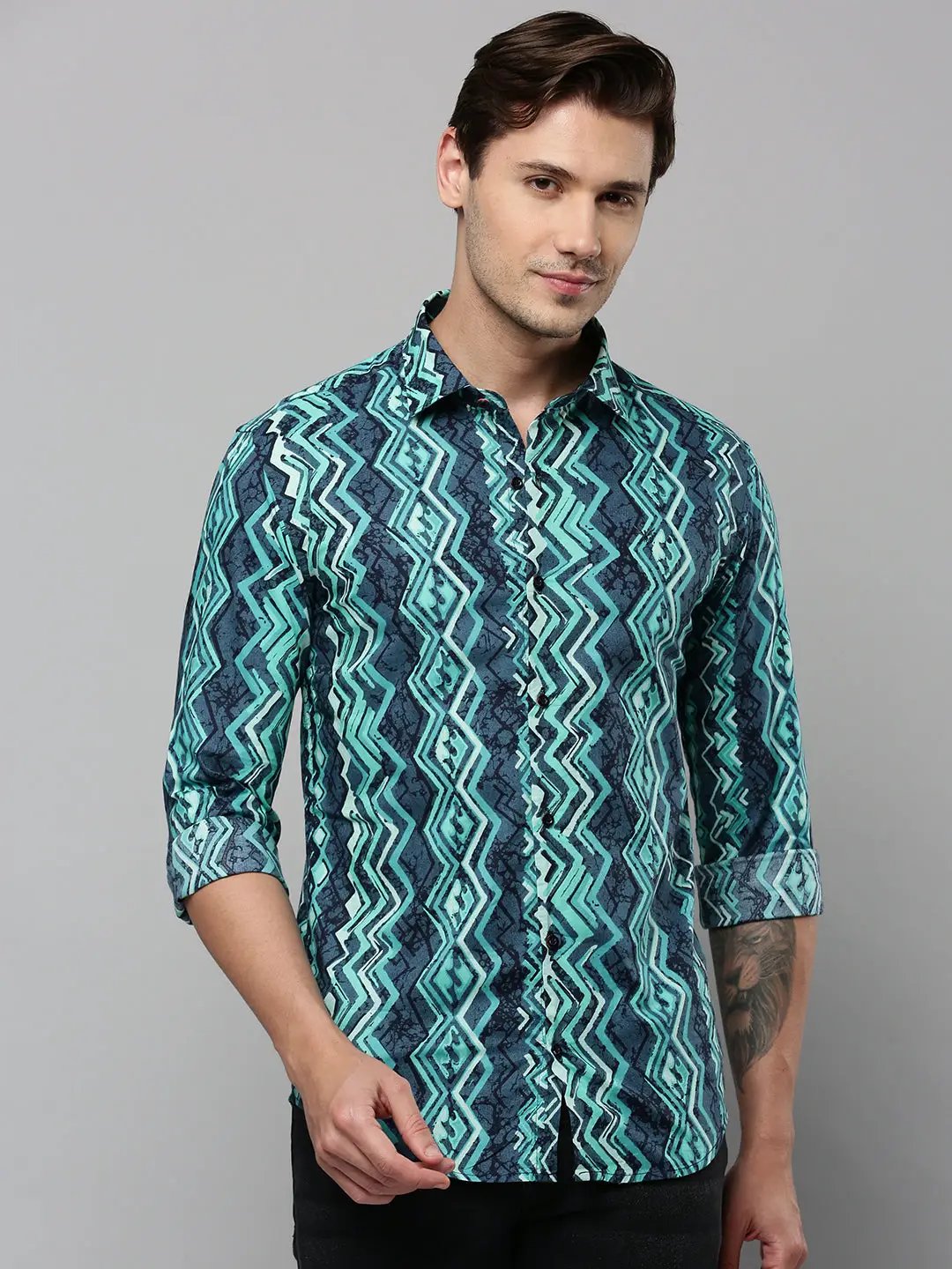 Men's Green Printed Casual Shirt