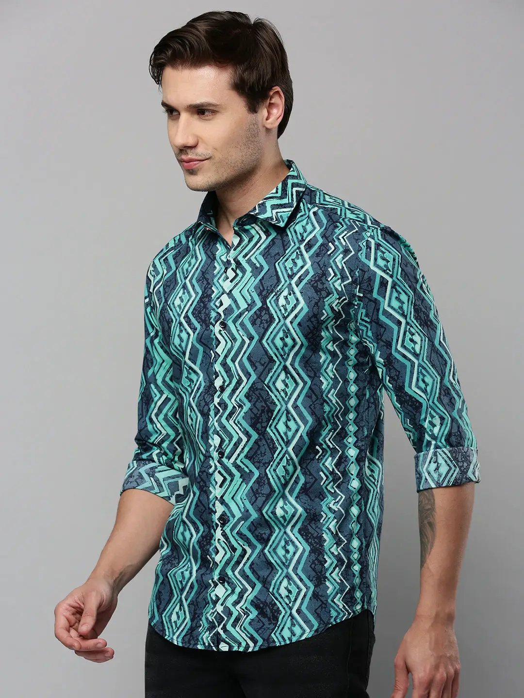 Men's Green Printed Casual Shirt